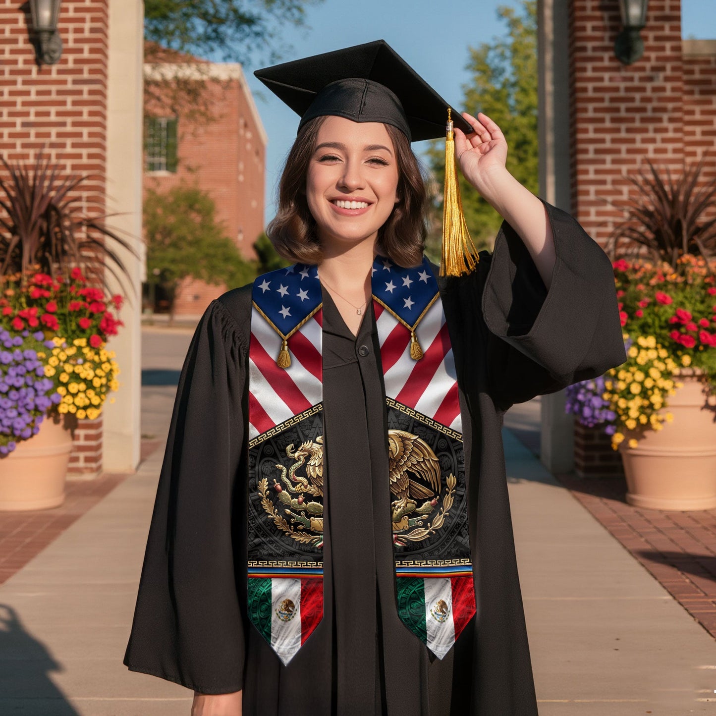Mexican American Graduation Stole - Aztec Eagle Heritage Sash Gift