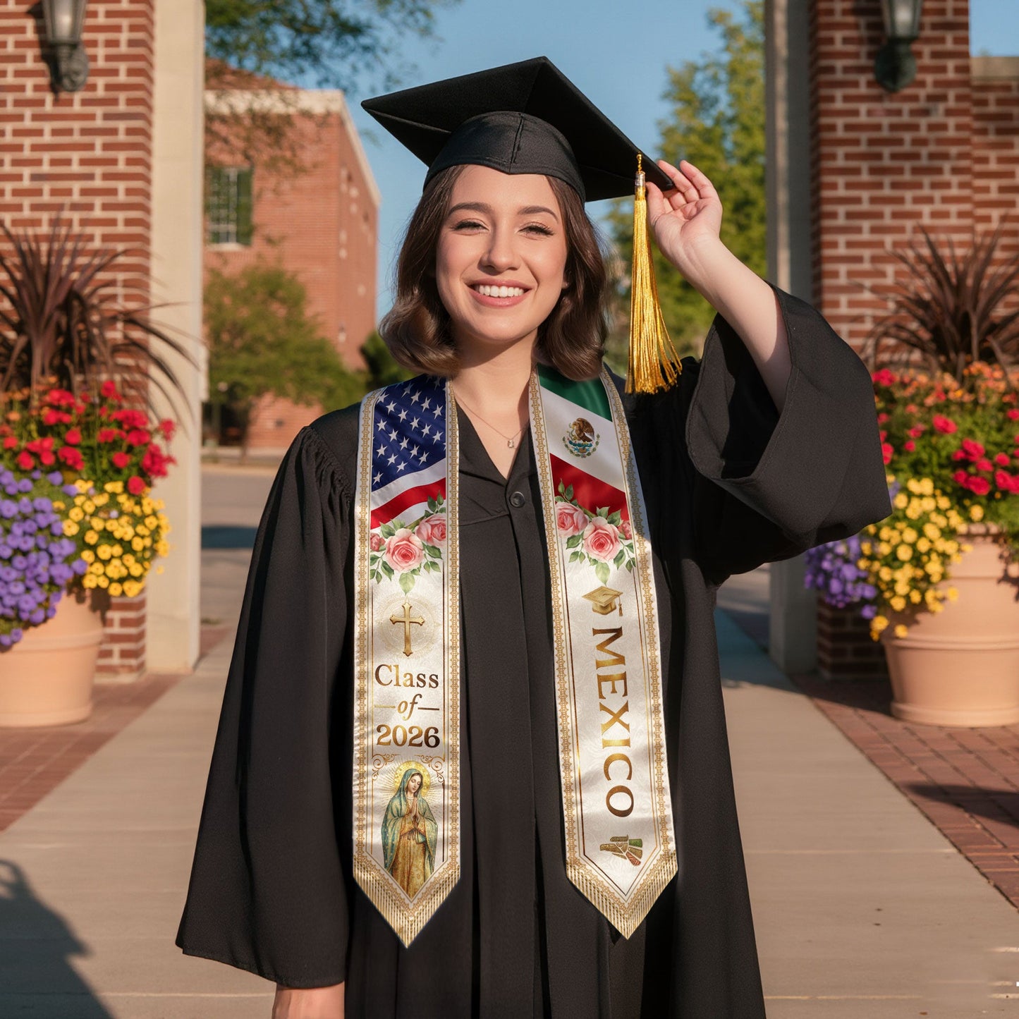 Mexican American Graduation Stole 2026 - Mexico USA Flag Heritage Sash