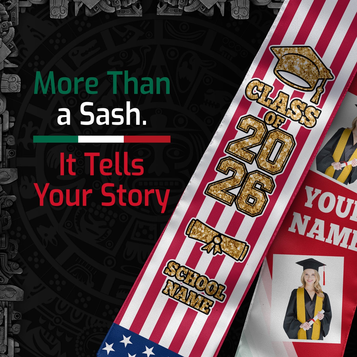 Custom Mexican Graduation Sash 2026 for Graduate, Personalized Mexico Stole with Photo