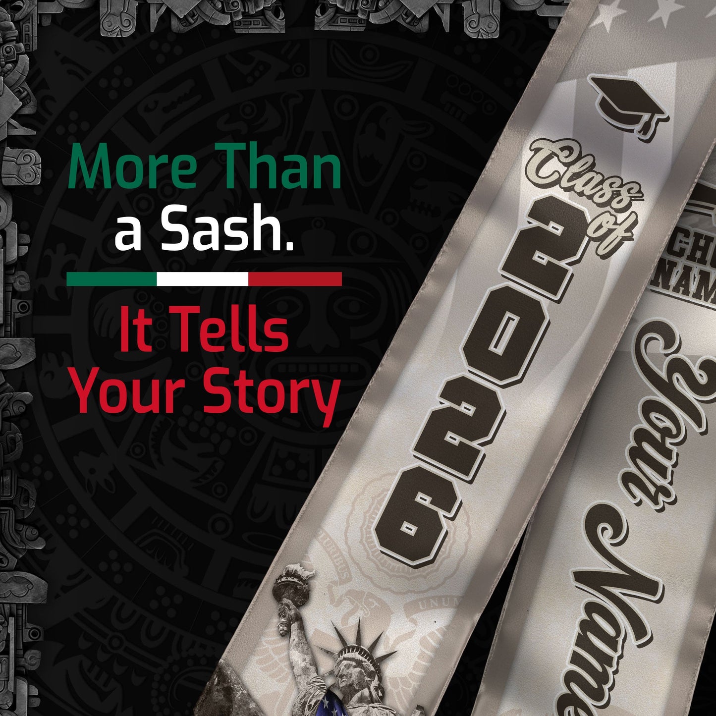 Custom Mexico Graduation Stole, Mexican Sash, Personalized Graduate Class of 2026