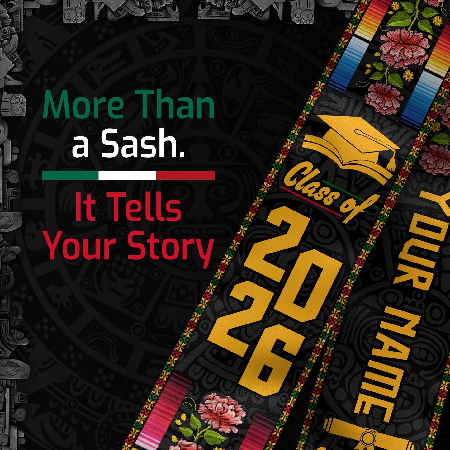Custom Mexican Graduation Sash 2026 Aztec, Mexico Stole for Graduate Milestone