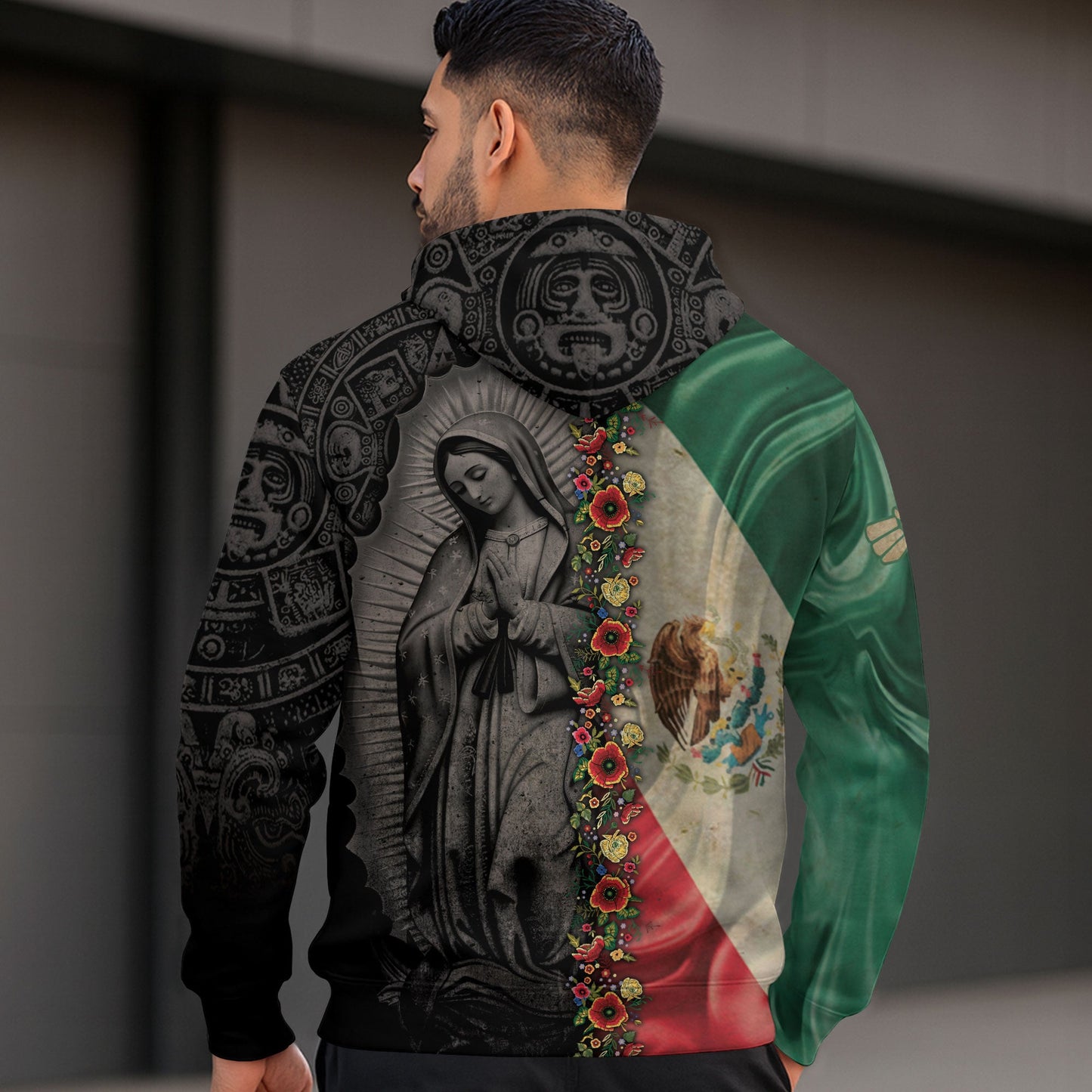 Mexico Flag Guadalupe Aztec Floral Heritage Legacy Cultural Pride Hoodie