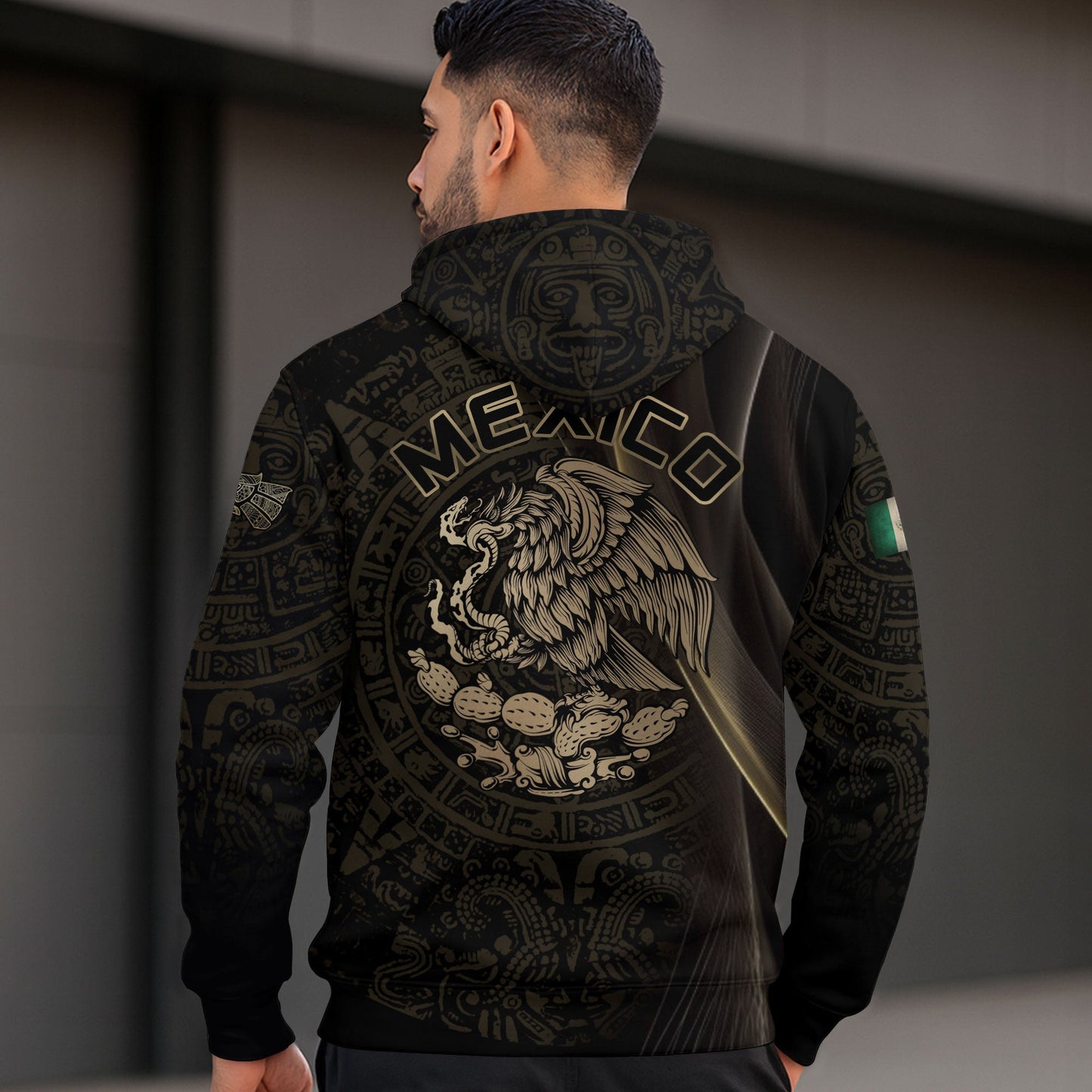 Mexico Black Gold Eagle Claw Aztec Pattern Heritage Warrior Pride Power Hoodie