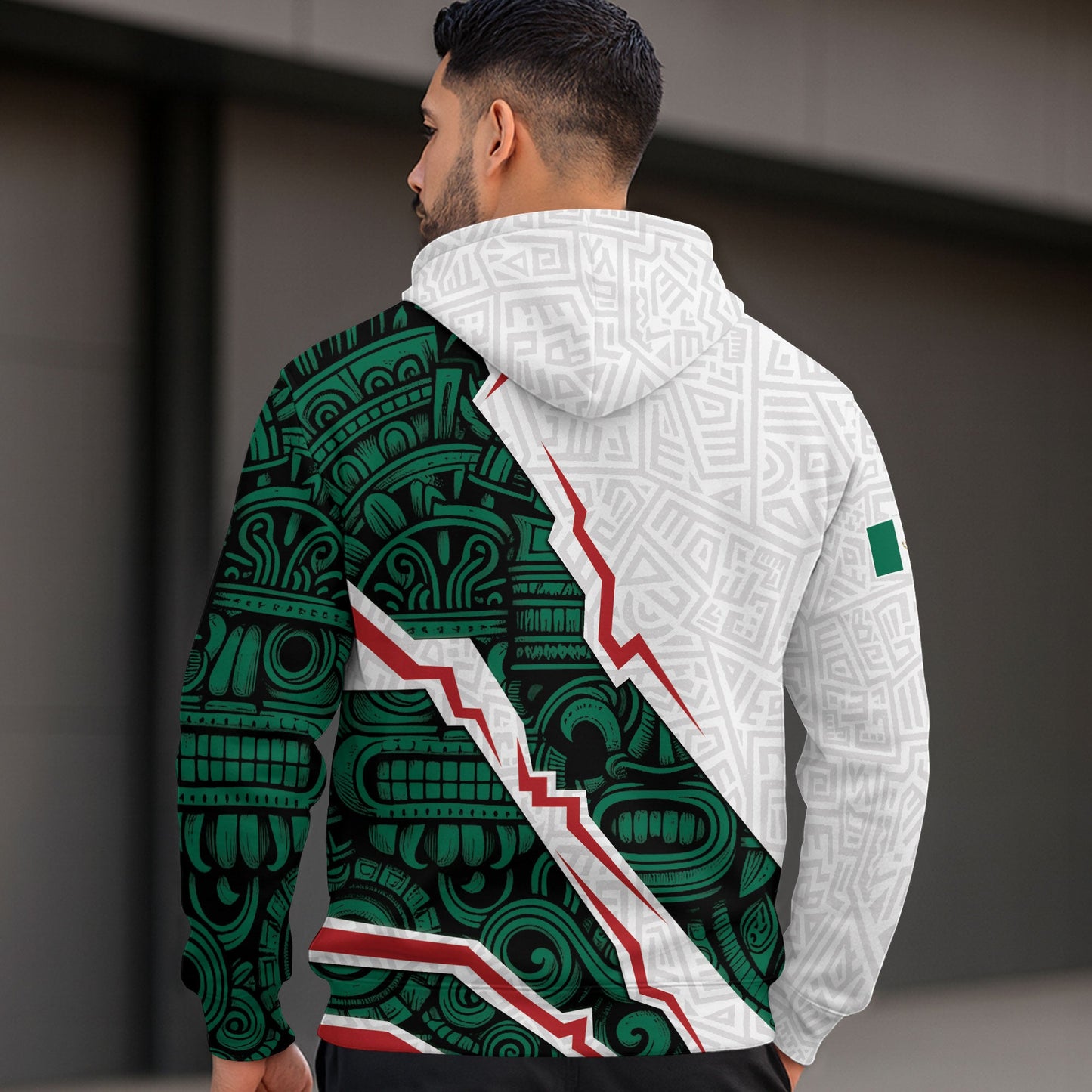Mexican Flag Aztec Cultural Heritage Mens Green White Sudadera De Mexico Hoodie
