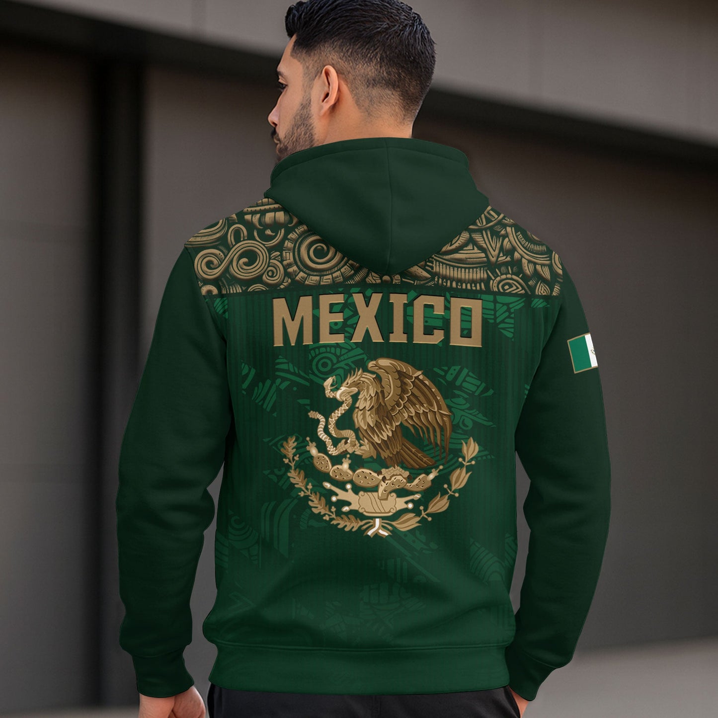Mexican Dark Green Gold Eagle Snake Flag Heritage Mens Sudadera De Mexico Hoodie