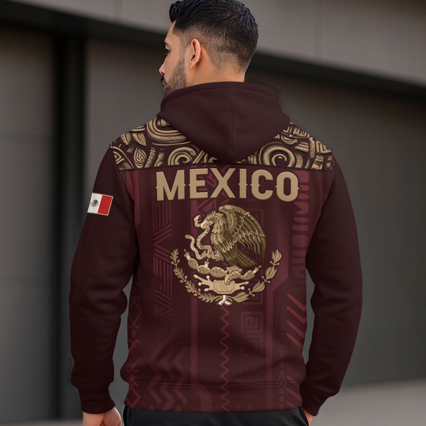 Mexican Maroon Gold Eagle National Flag Heritage Mens Sudadera De Mexico Hoodie