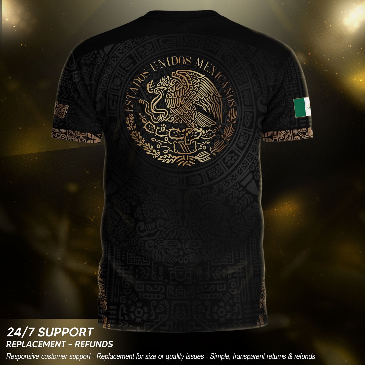 Mexico Heritage Black Gold Vintage Athletic Aztec Calendar Chevron Soccer Jersey