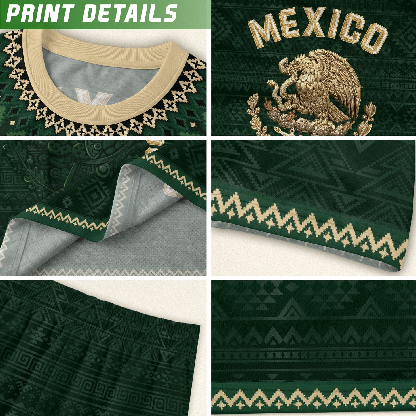 Mexico Soccer Jersey Kids Set Green Gold Aztec Calendar Youth Football Shirt Shorts