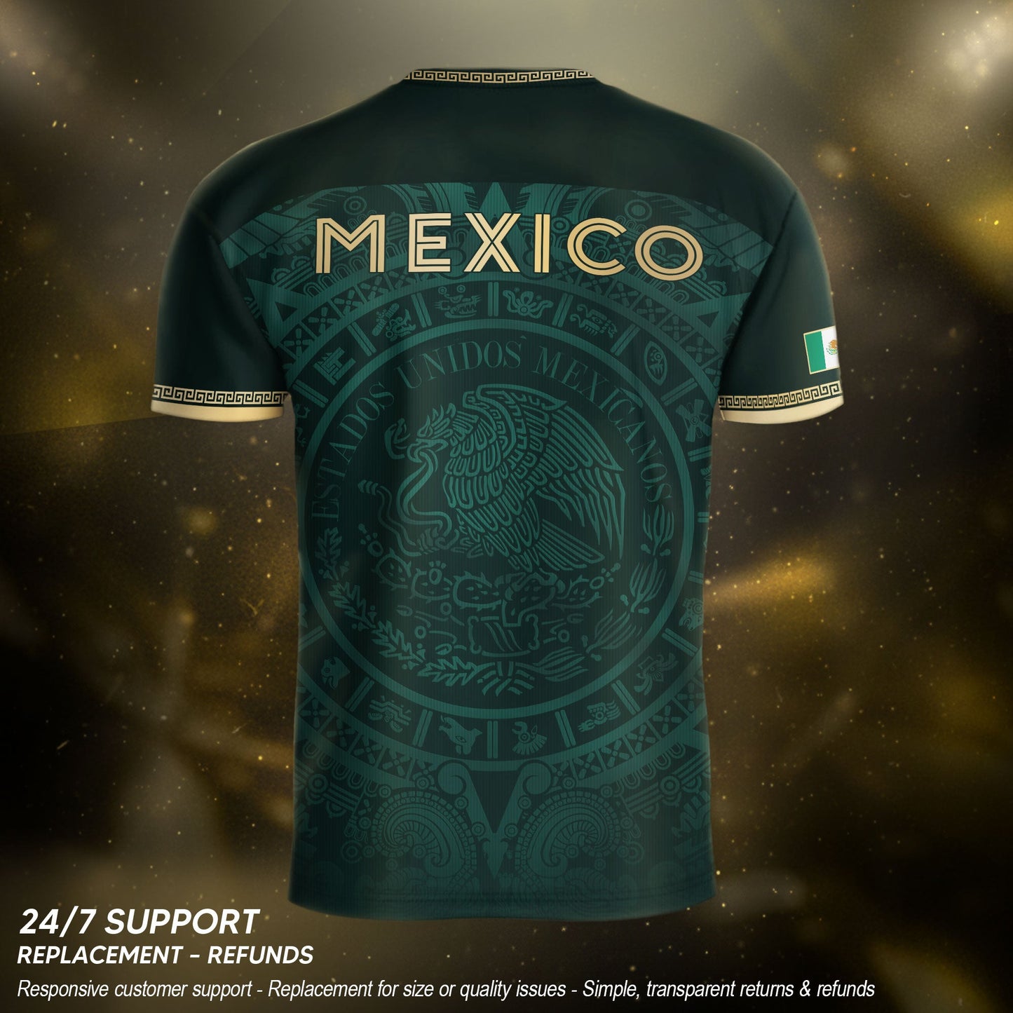 Mexico Heritage Orgullo Mexicano Green Gold Eagle Aztec Calendar Soccer Jersey
