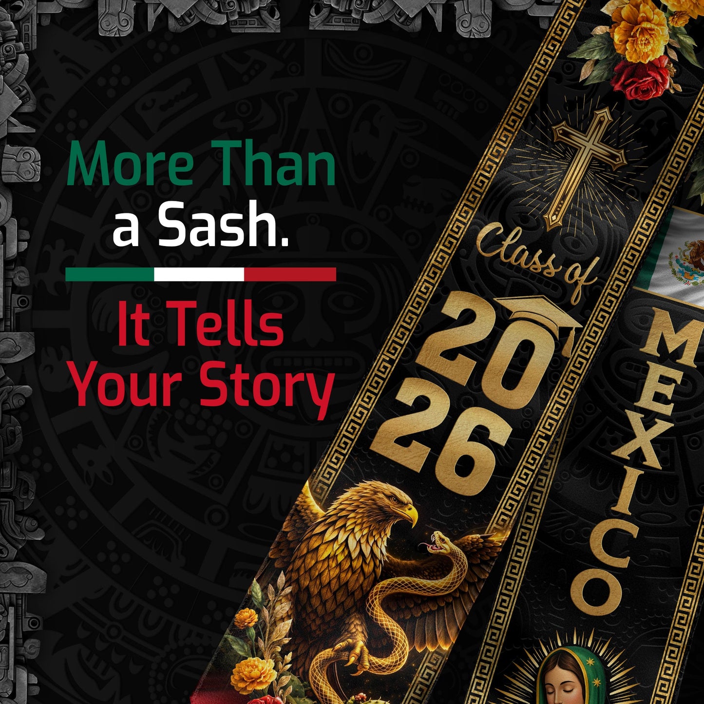 Mexican Graduation Stole Class of 2026 Mexican American Flag Sash Stoles for Graduation