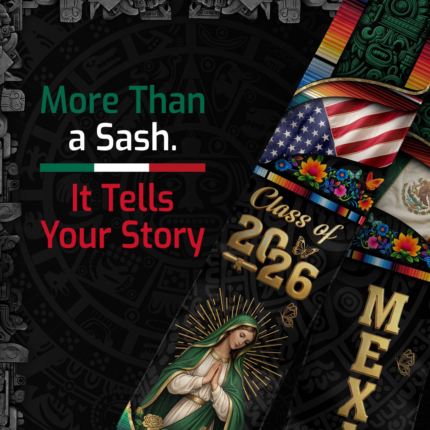 Mexican Graduation Stole 2026, Graduation Sash Mexico, Virgen de Guadalupe Mexican Stole, Mexico Graduation Sash