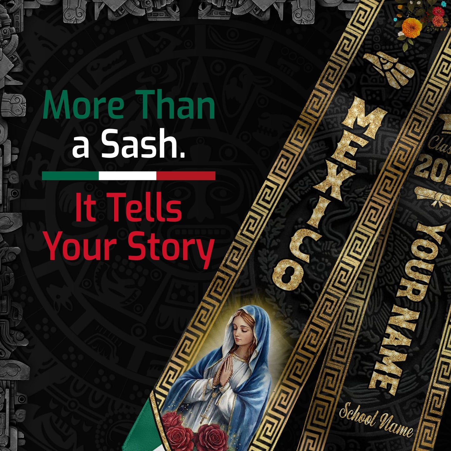 Custom Mexico Graduation Stole 2026 Virgin Mary Eagle Flag Mexican Sash