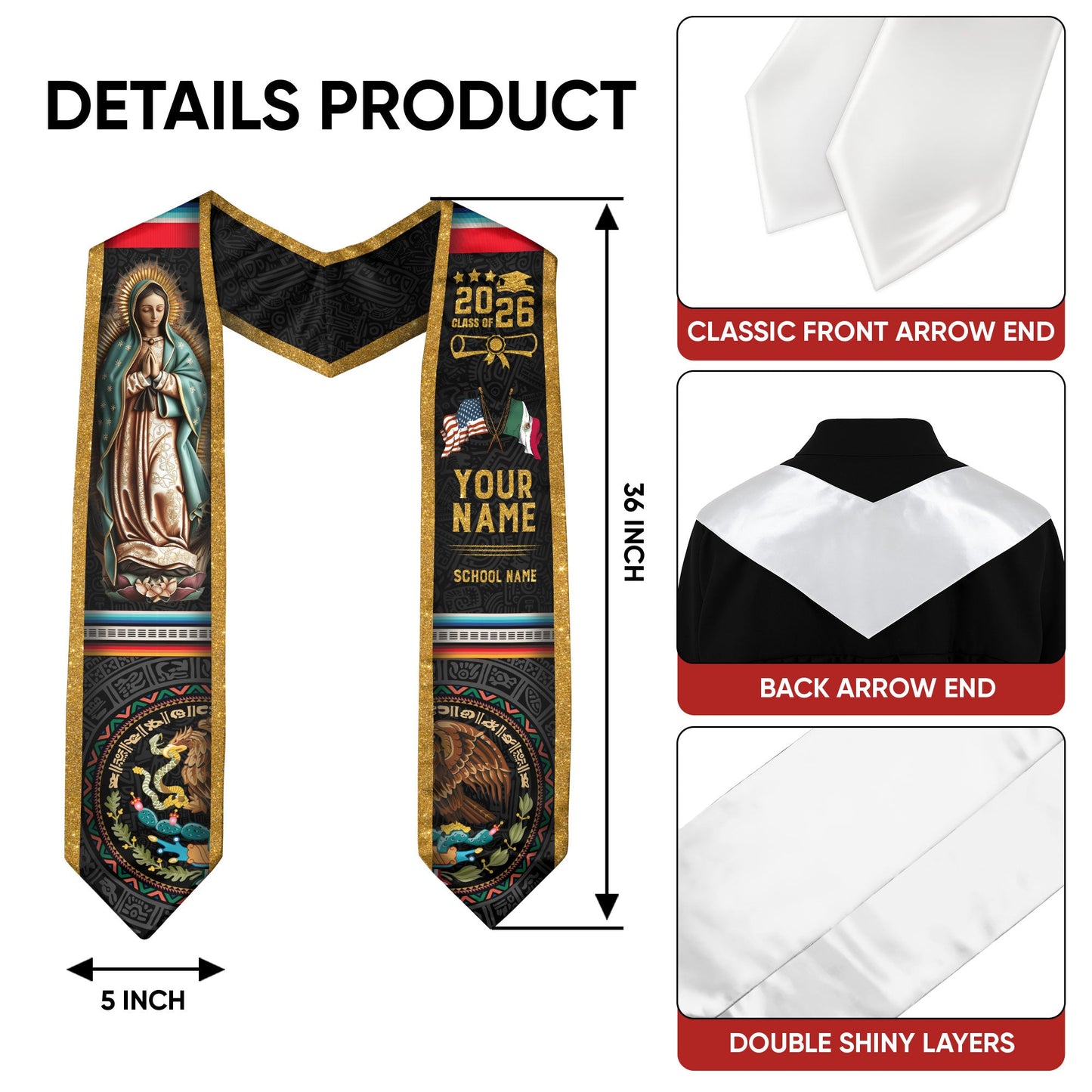 Custom Mexican Graduation Sash 2026, Personalized Mexico Stole for Graduate. Unique Mexican Graduation Stole for Graduation Ceremony