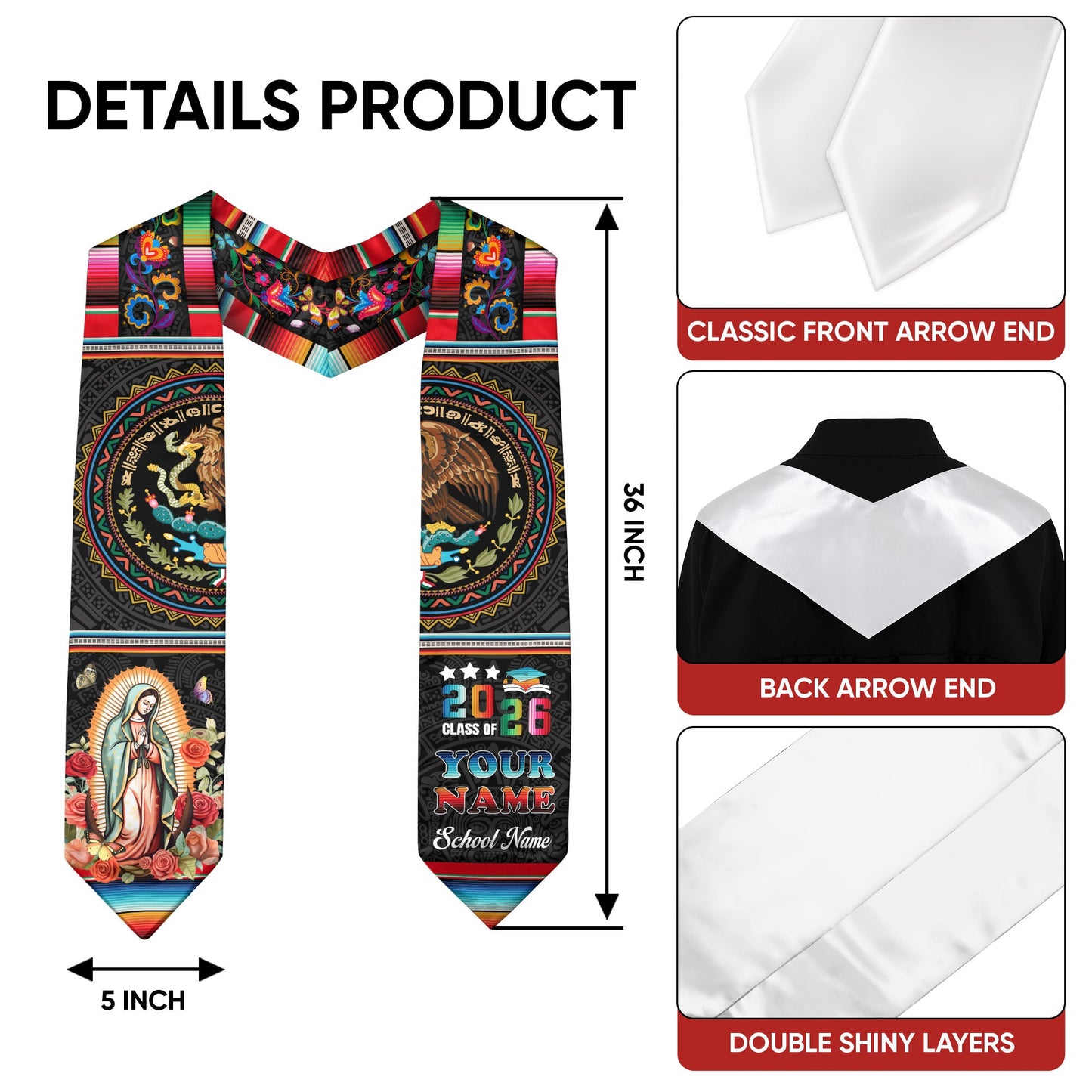 Personalized Mexico Graduation Sash 2026, Custom Mexican Stole for Graduate, Stylish Graduation Stole for Mexican Graduate