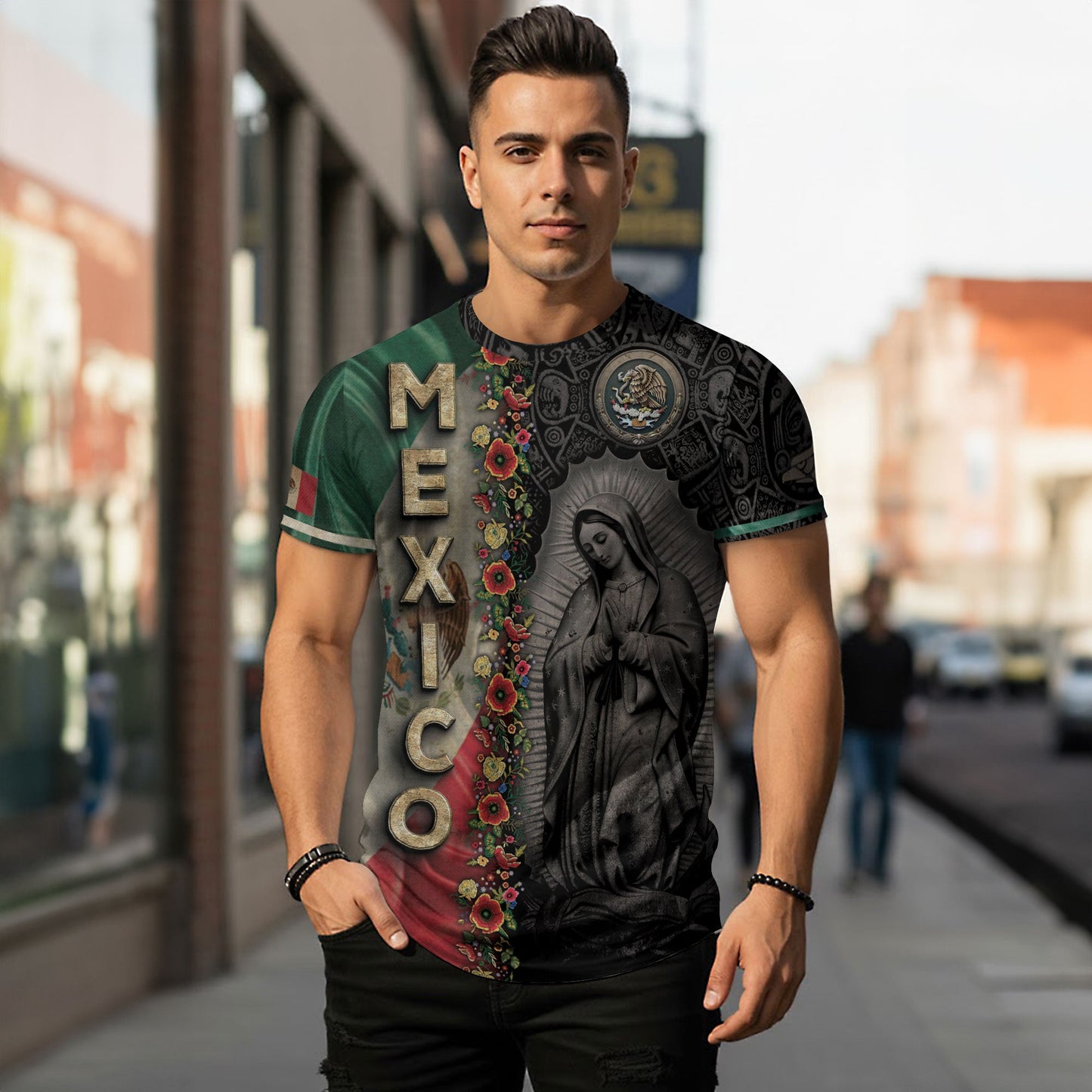Mexico Flag Guadalupe Aztec Floral Heritage Legacy National Pride Shirt