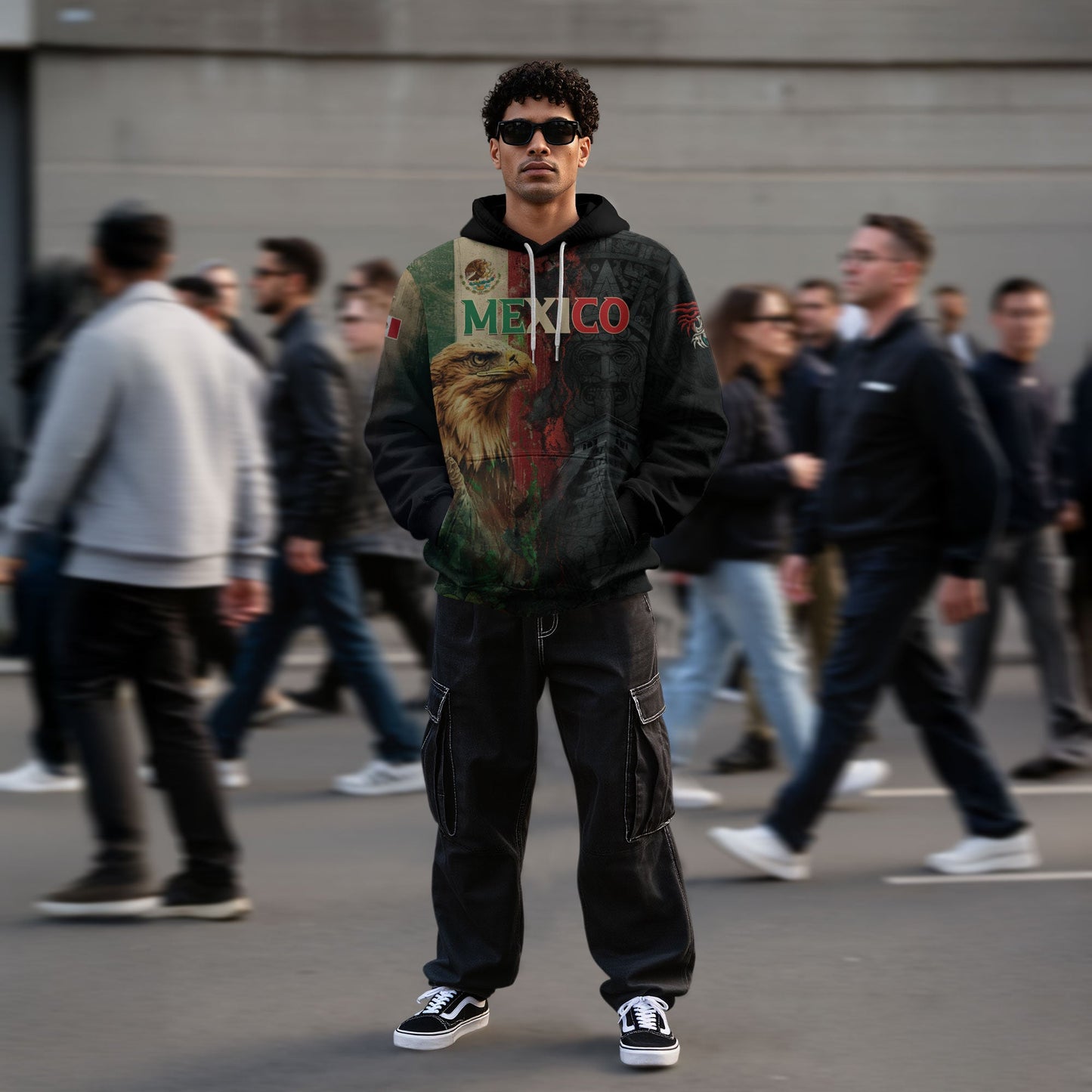 Mexican Black Eagle Flag Aztec Pyramid Heritage Mens Sudadera De Mexico Hoodie