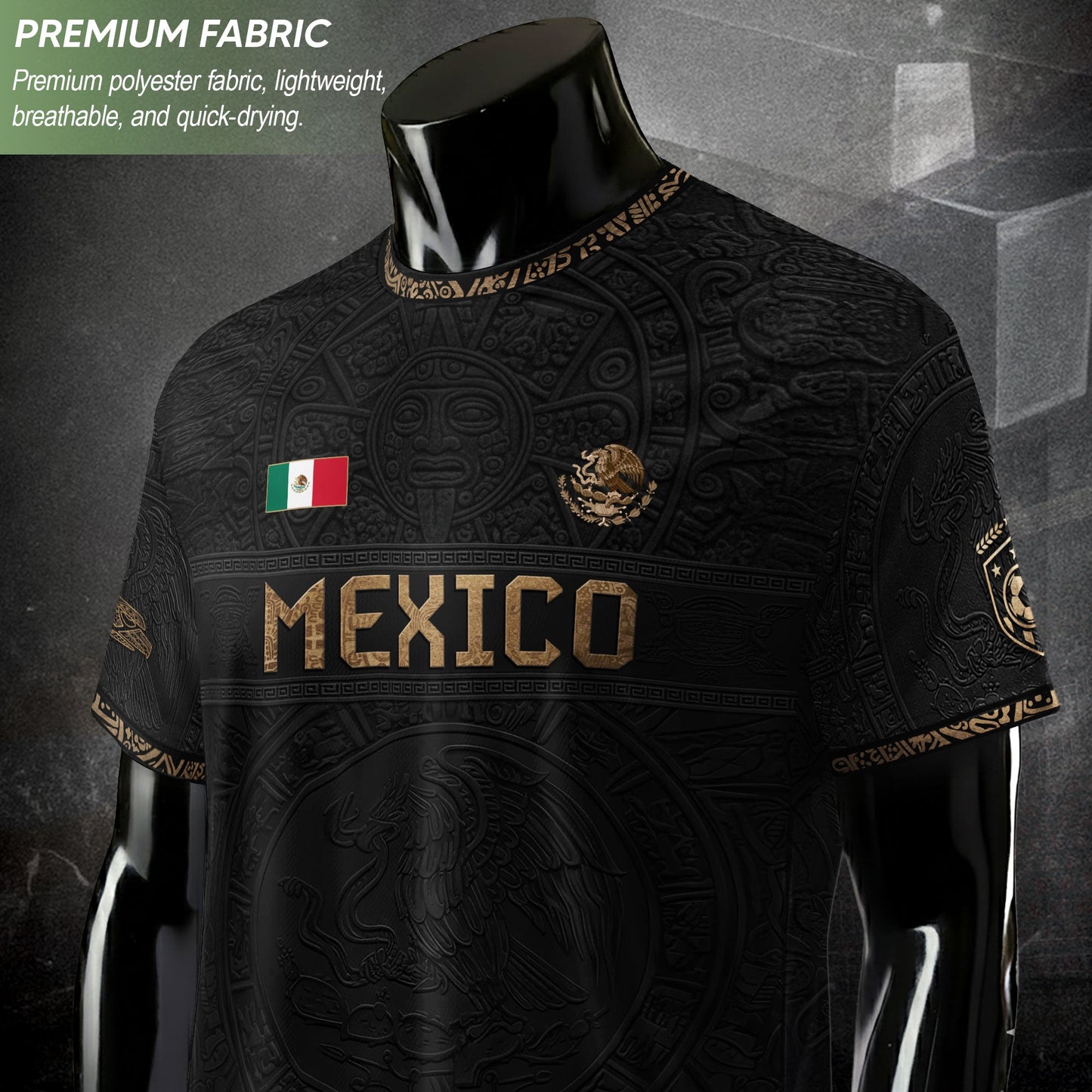 Mexico Heritage Black Bronze Vintage Athletic Aztec Calendar Soccer Jersey