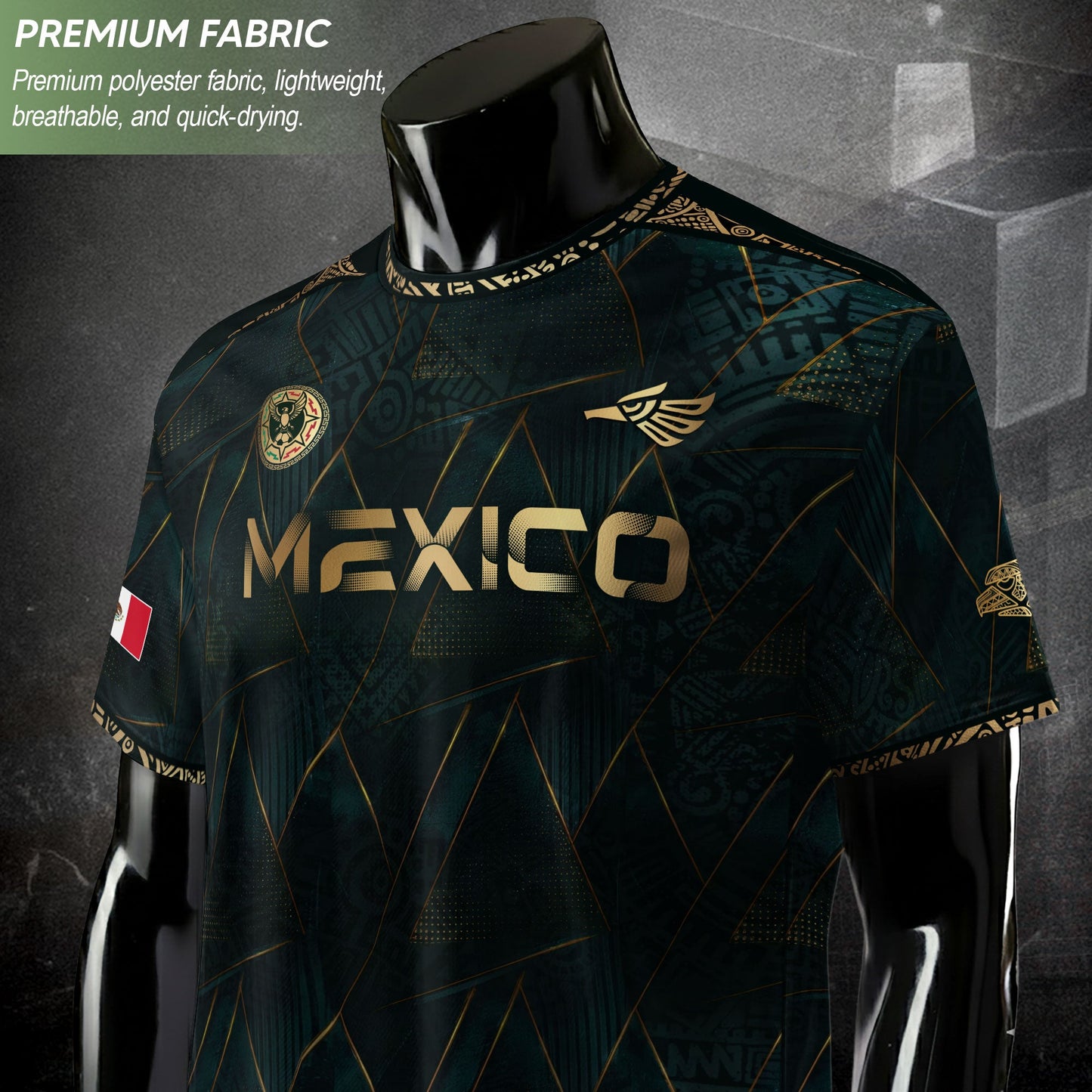 Mexico Heritage Dark Green Gold Vintage Tribal Aztec National Soccer Jersey