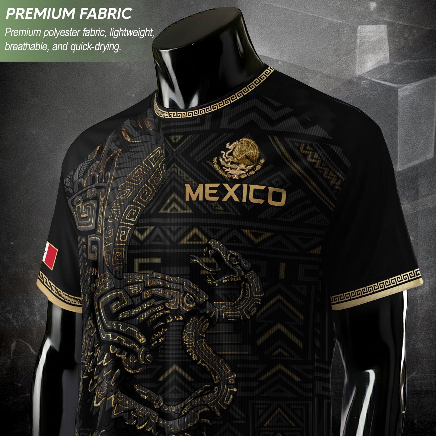 Mexico Heritage Orgullo Mexicano Black Gold Aztec Quetzalcoatl Pyramid Soccer Jersey