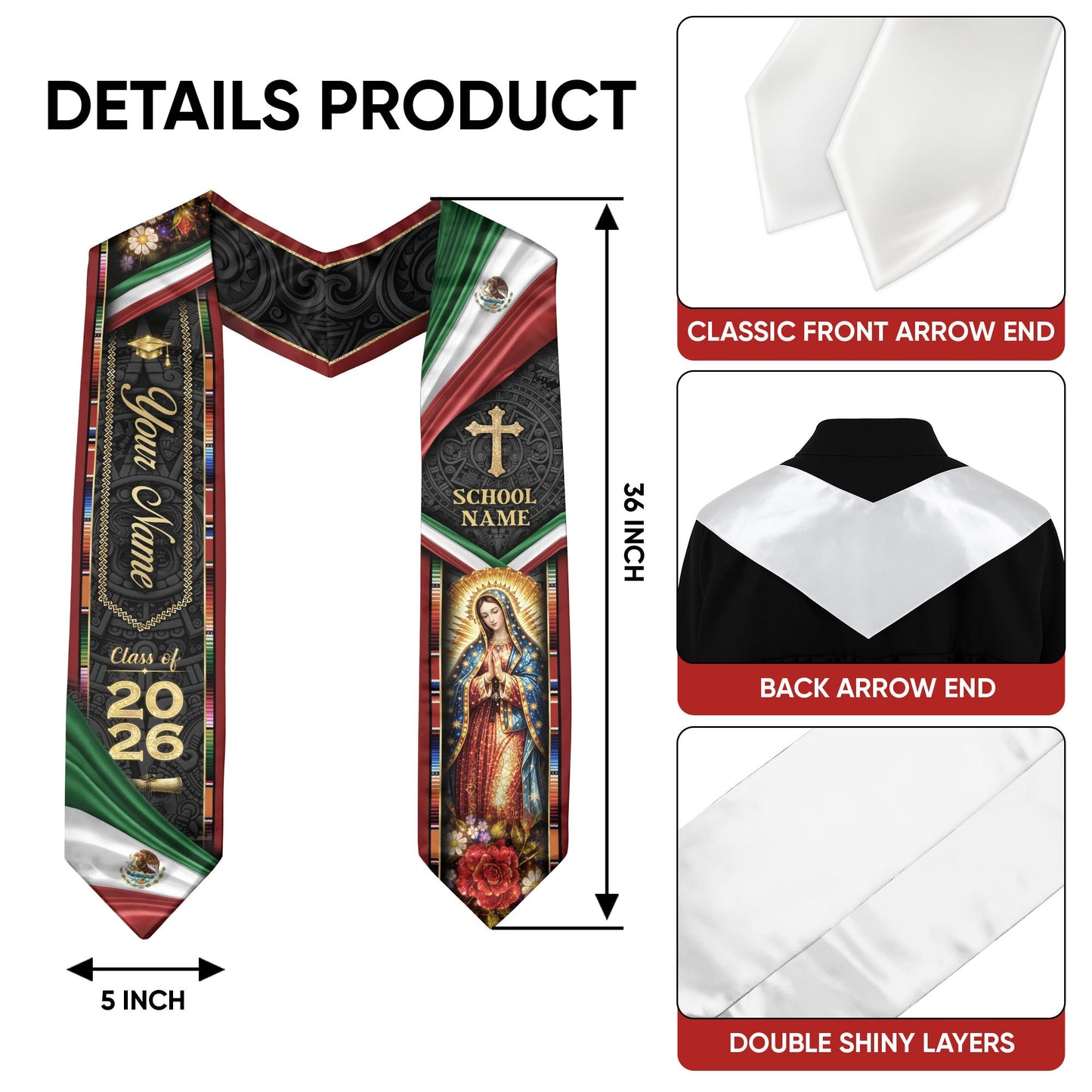 Custom Mexican Graduation Stole 2026 Personalized Mexico Graduation Sash Custom Graduation Stoles