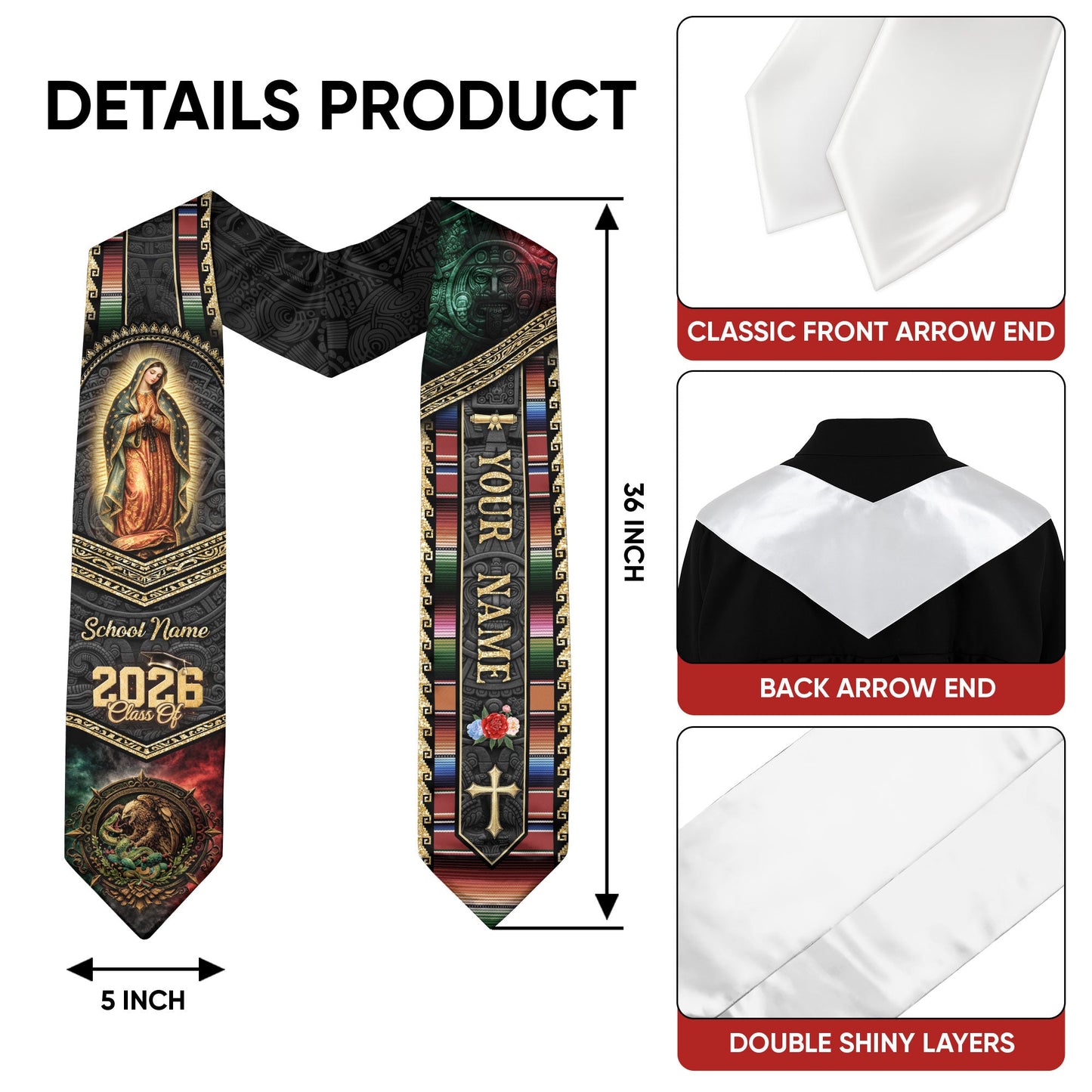 Personalized Mexican Graduation Stole 2026 Custom Graduation Sash Mexico Graduation Stoles