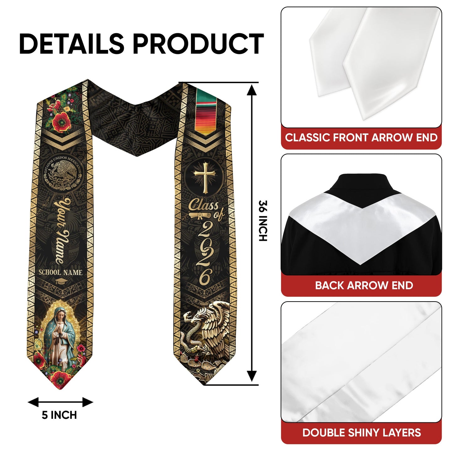 Custom Proud Mexican Graduation Stole 2026 Mexican Graduation Sash Personalized Graduation Stoles Mexico Graduation Sash