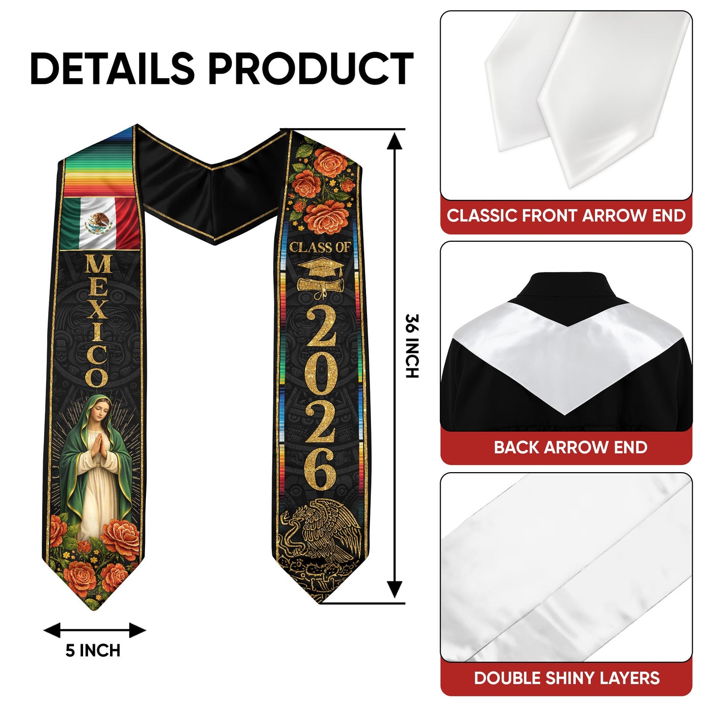 TEST BUNDLE - Class of 2026 Mexican Graduation Stole Mexican American Flag Sash for Graduation (Copy)