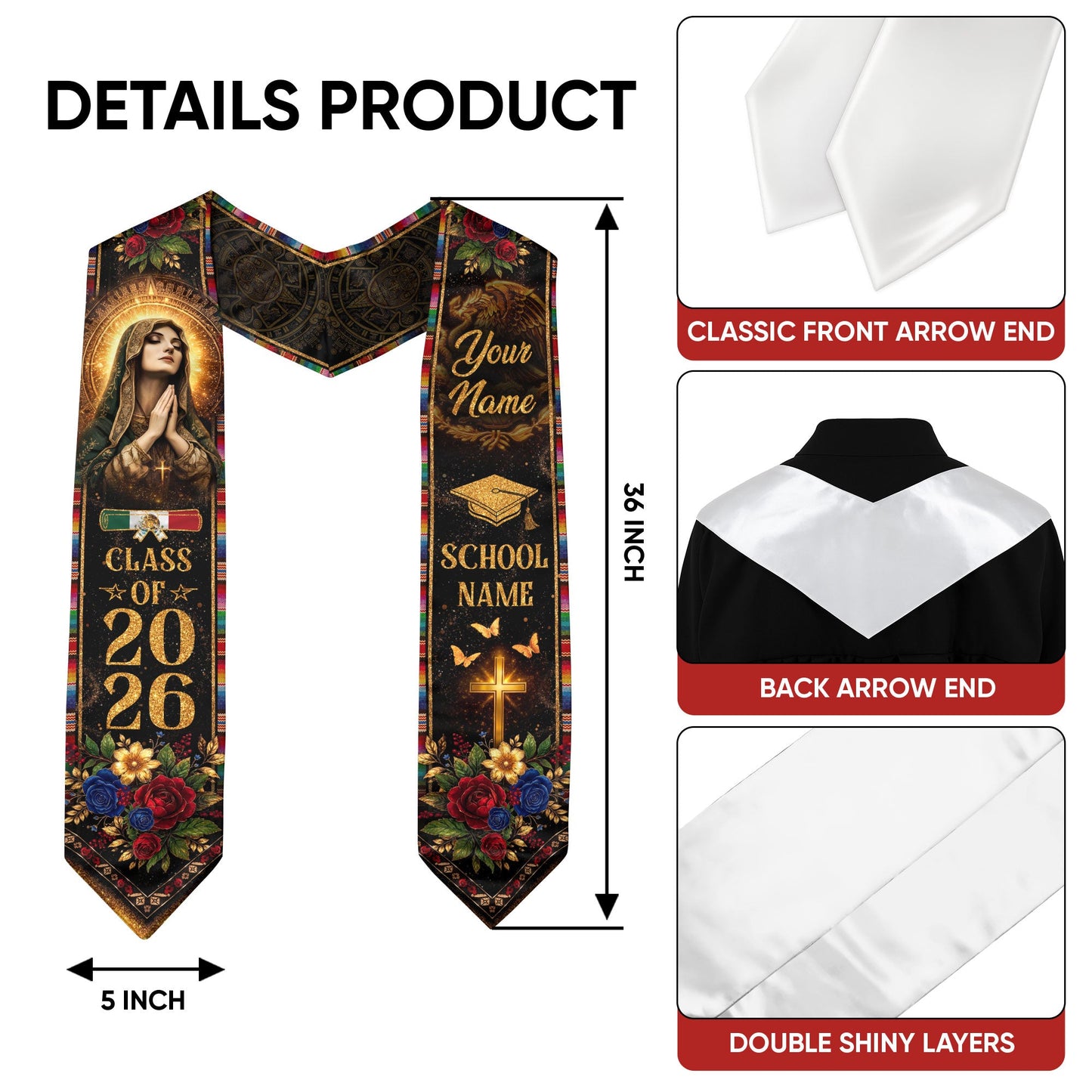 Mexican Graduation Stole 2025 Custom Name Mexico Graduation Sash Personalized