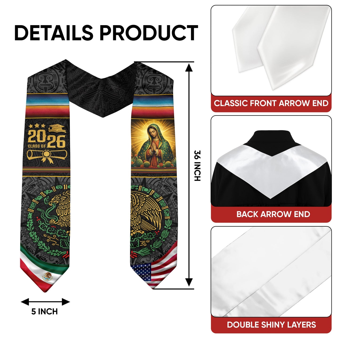 Mexican Graduation Stole 2026, Graduation Sash Mexico, Mexican Flag Graduation Stoles, Mexican Stole for Graduation