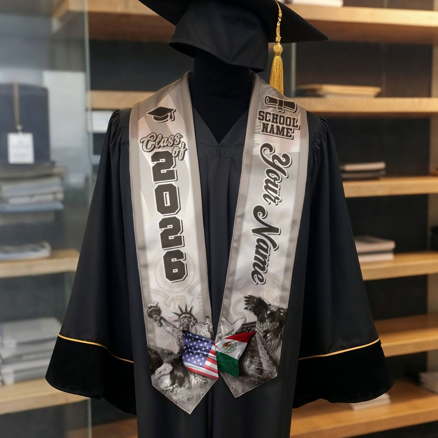 Custom Mexico Graduation Stole, Mexican Sash, Personalized Graduate Class of 2026