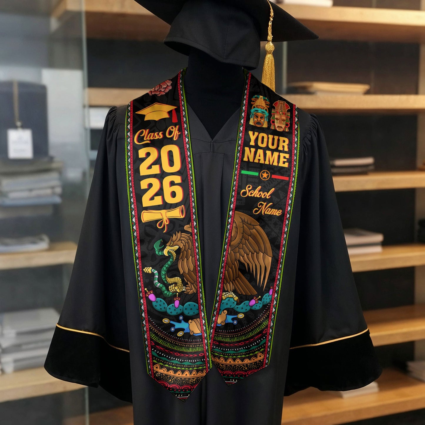 Mexican Mexico Aztec Graduation Stole 2026, Custom Sash for Graduate Ceremony