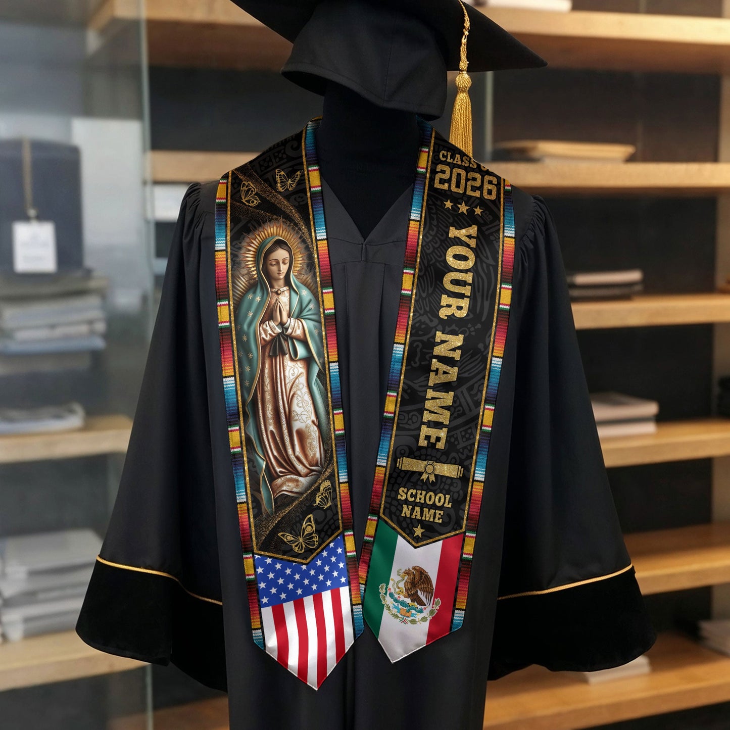 Mexican Aztec Graduate Sash 2026, Custom Mexico Graduation Stole Premium Finish
