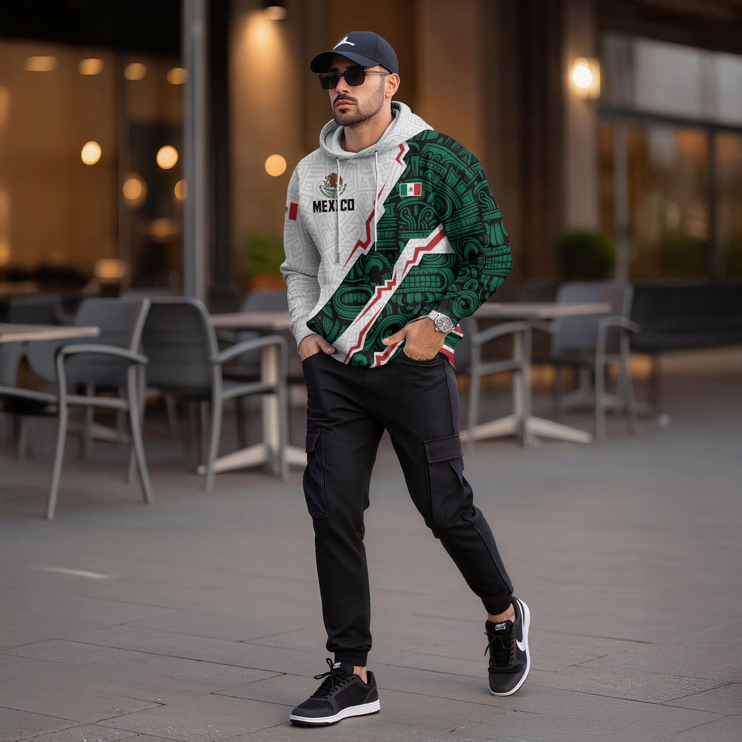 Mexican Flag Aztec Cultural Heritage Mens Green White Sudadera De Mexico Hoodie
