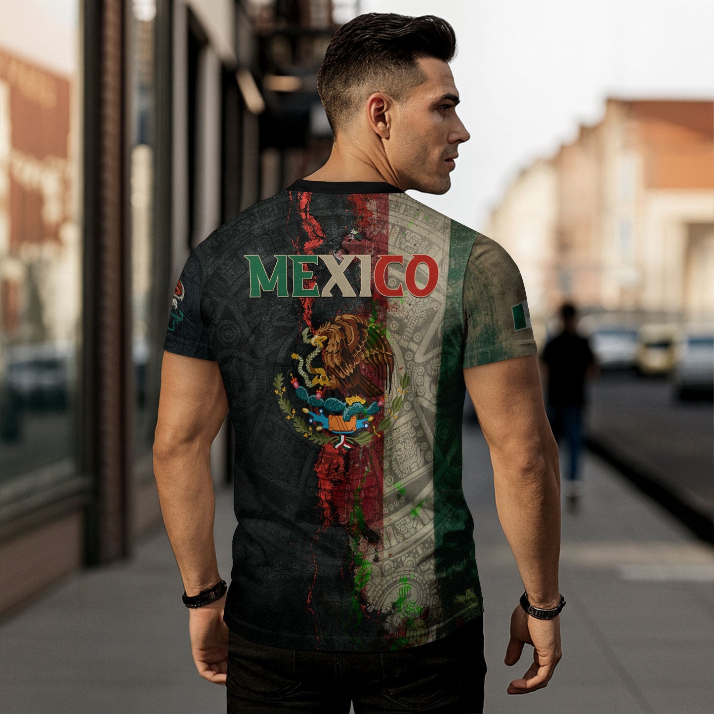 Mexico Flag Eagle Head Aztec Warrior Dark Art Legacy Pride Men's Shirt