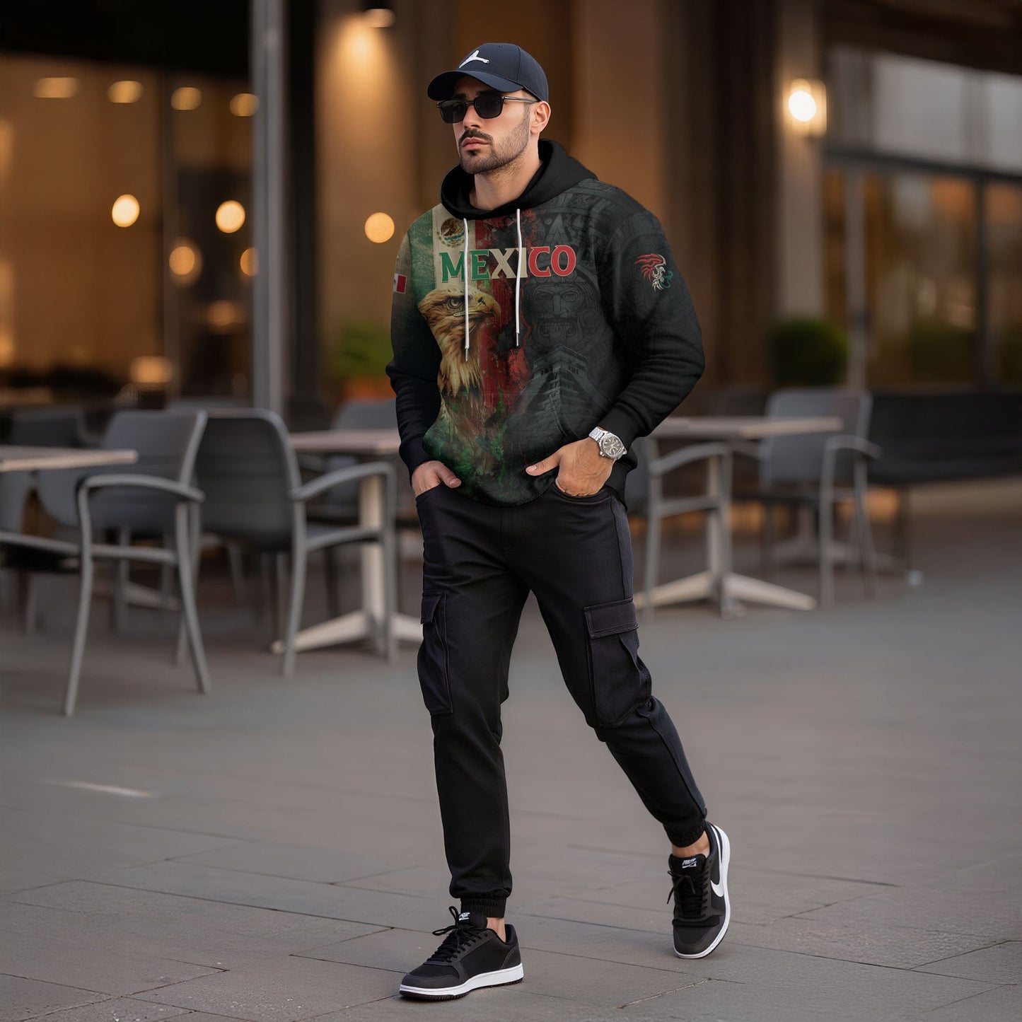 Mexican Black Eagle Flag Aztec Pyramid Heritage Mens Sudadera De Mexico Hoodie