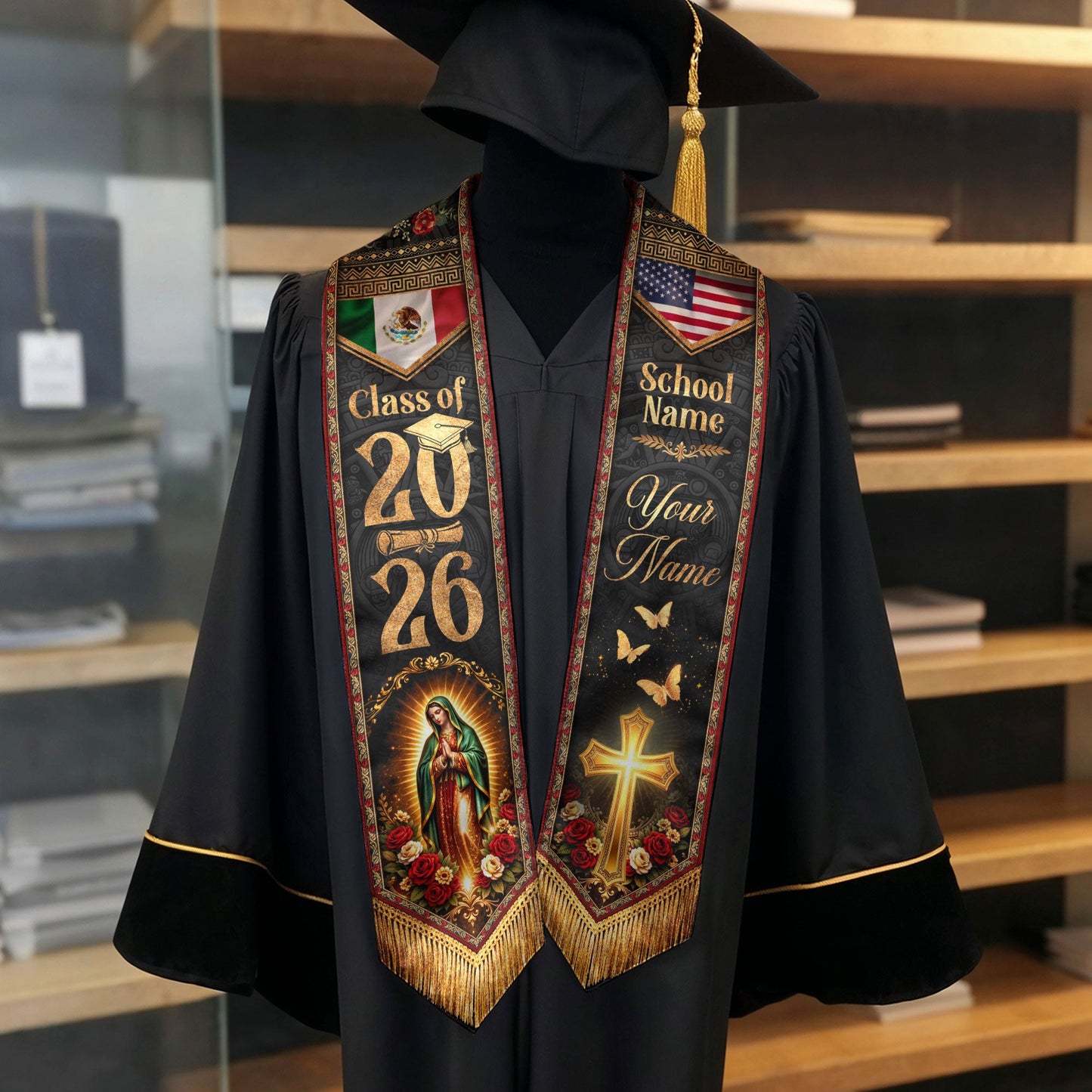 Mexican Graduation Stole 2026 Custom Mexican Graduation Sash, Mexican Flag Graduation