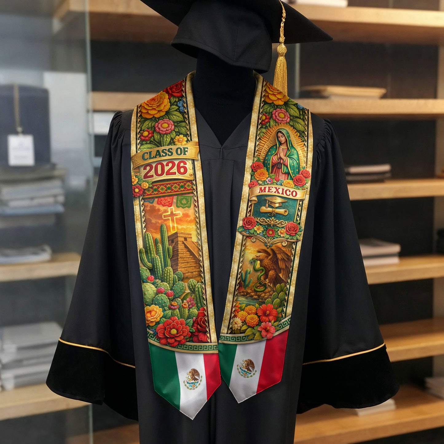 Mexico Graduation Stole Class of 2026 – Virgen Guadalupe Eagle Mexican Sash