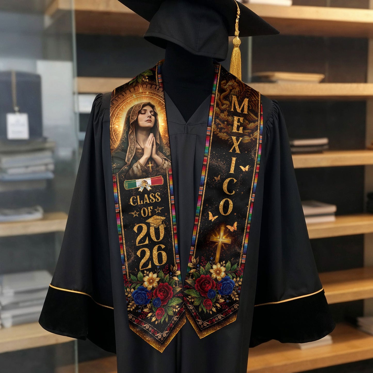Mexico Graduation Stole Class of 2026 Virgen de Guadalupe Mexican Heritage Sash 2026