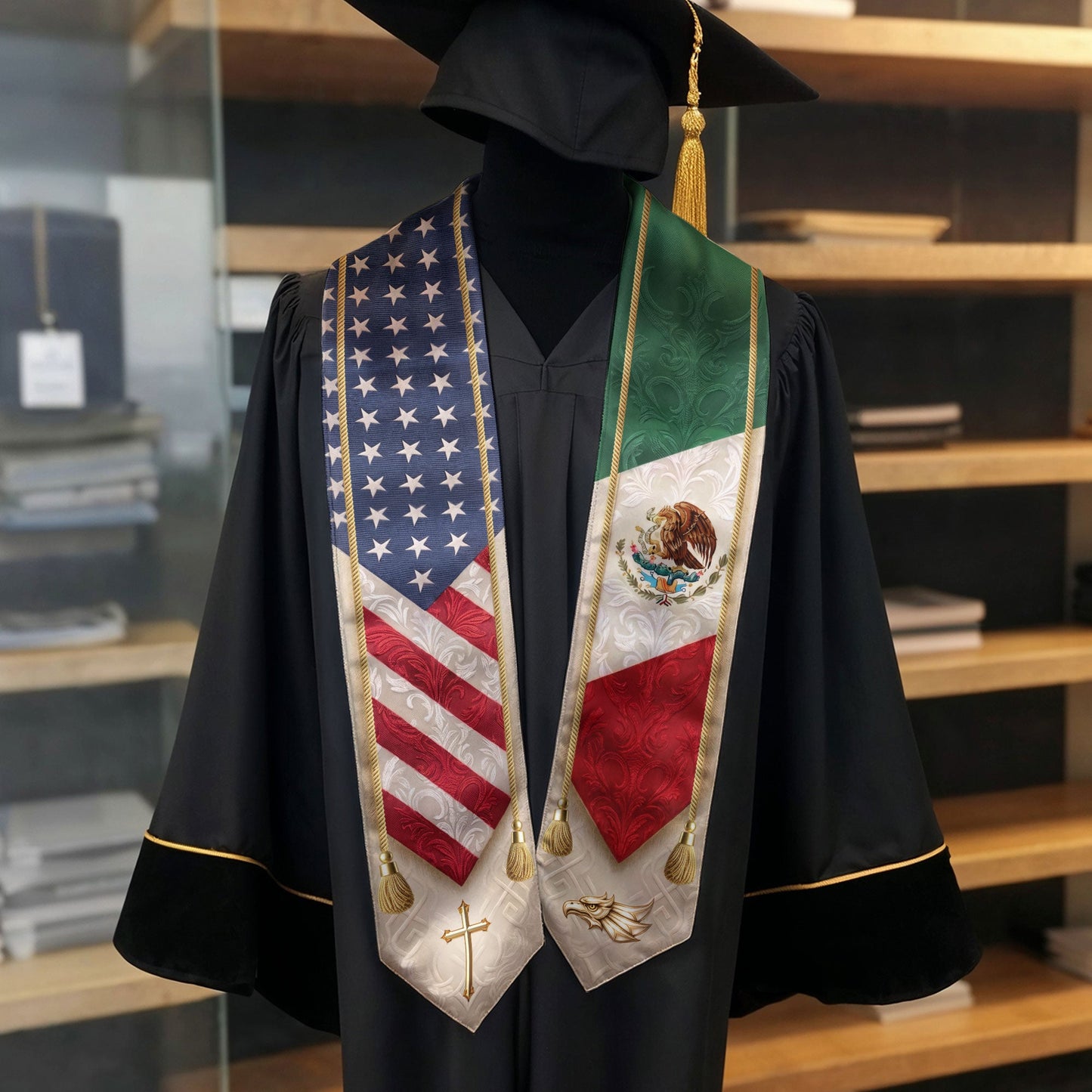 Mexican American Graduation Stole - Mexico USA Flag Heritage Sash Gift