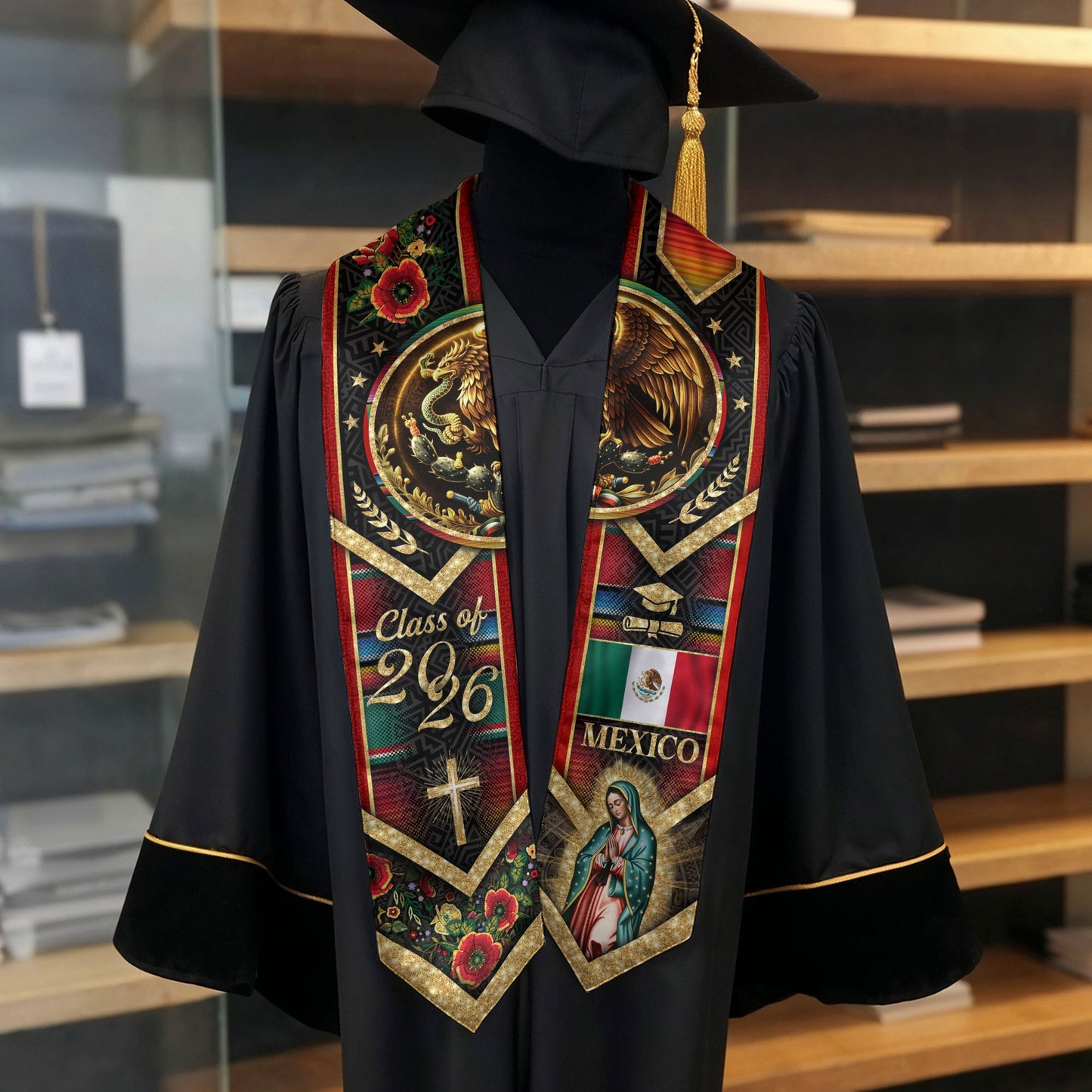 Mexico Graduation Stole 2026 - Our Lady of Guadalupe & Aztec Eagle Heritage Sash