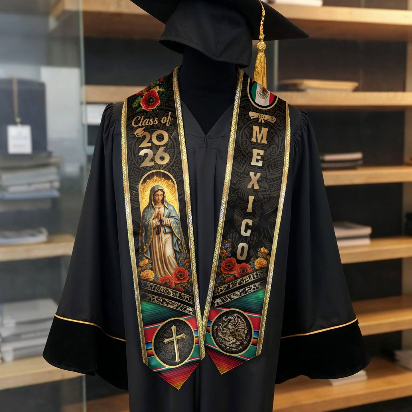 Virgin of Guadalupe Mexico Graduation Stole 2026 - Catholic Faith Mexican Heritage Sash