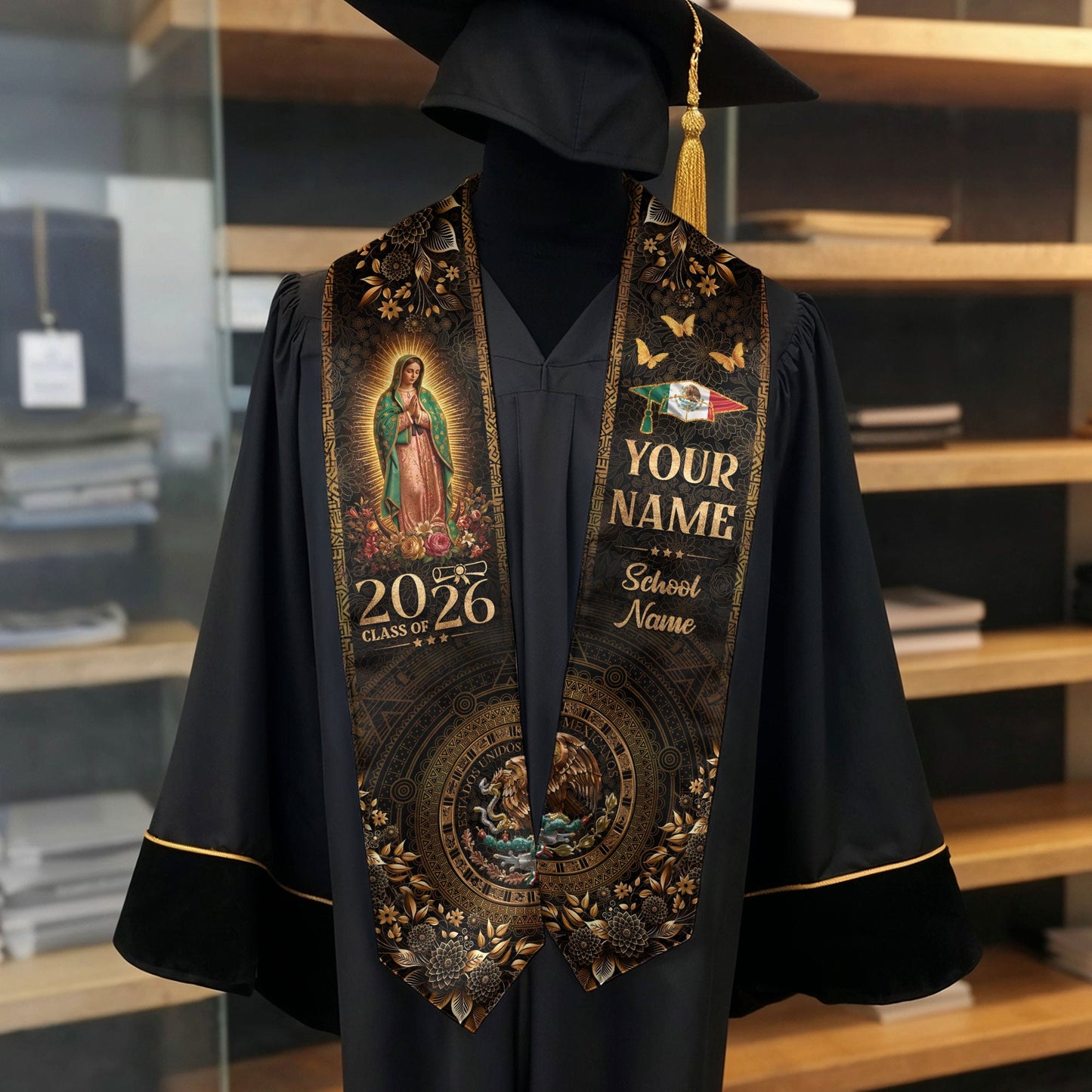 Mexico Graduation Stole 2026 Virgen De Guadalupe Personalized Grad Sash