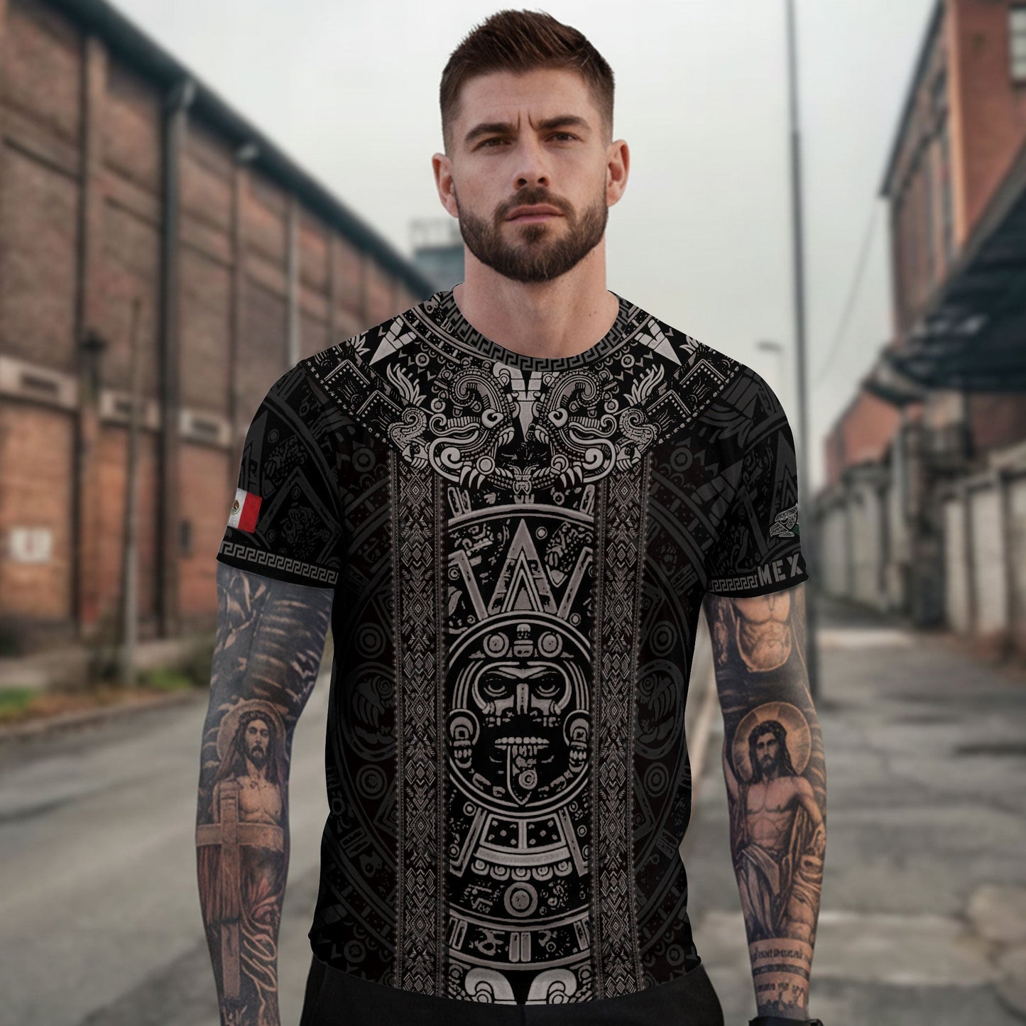 Mexico Heritage Shirt 3-Pack Bundle – Aztec Sun Stone Black Pattern + Aztec Pyramid Warrior Spirit + Guadalupe Floral Flag National Pride