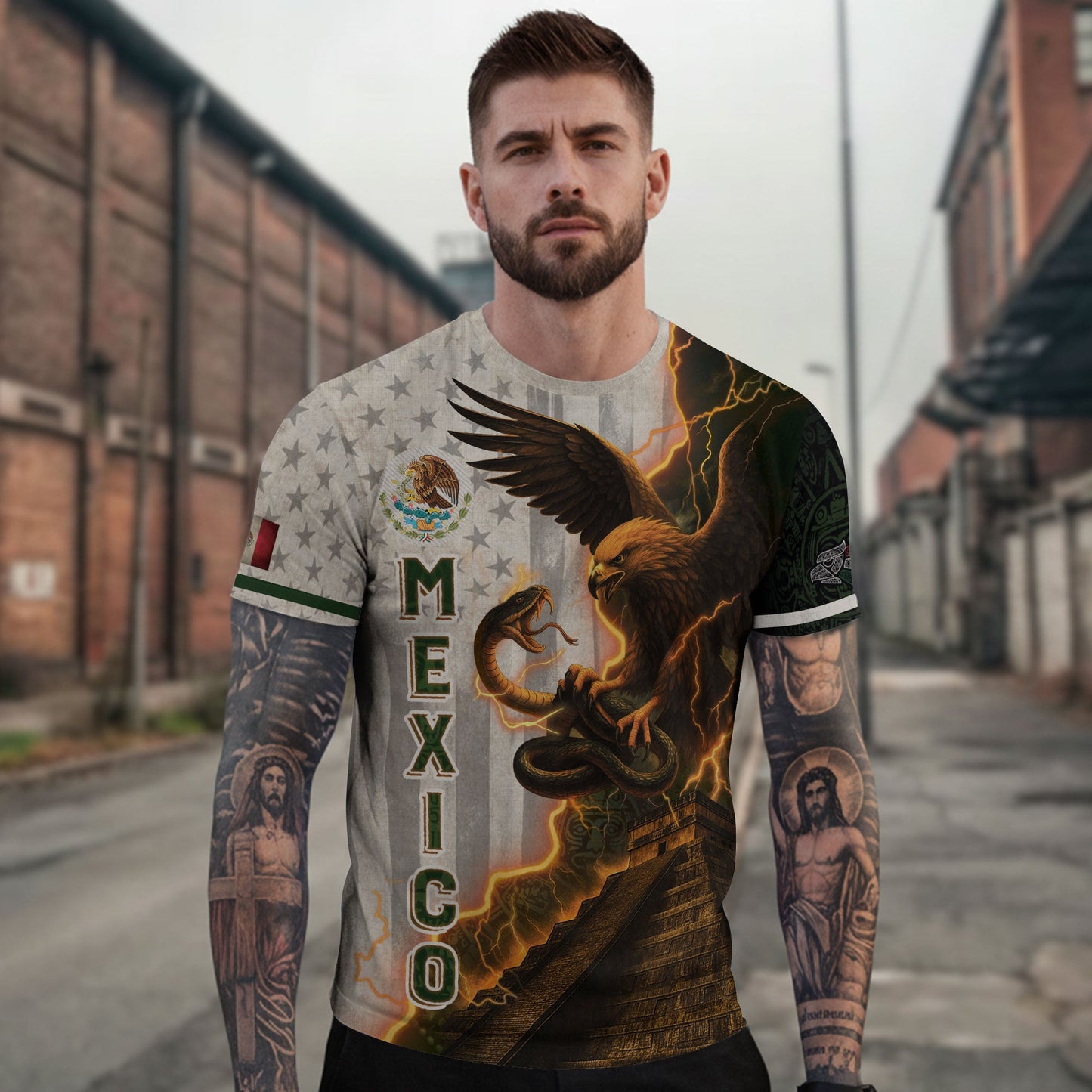 Mexican Eagle Lightning Aztec Pyramid Heritage Pride Shirt