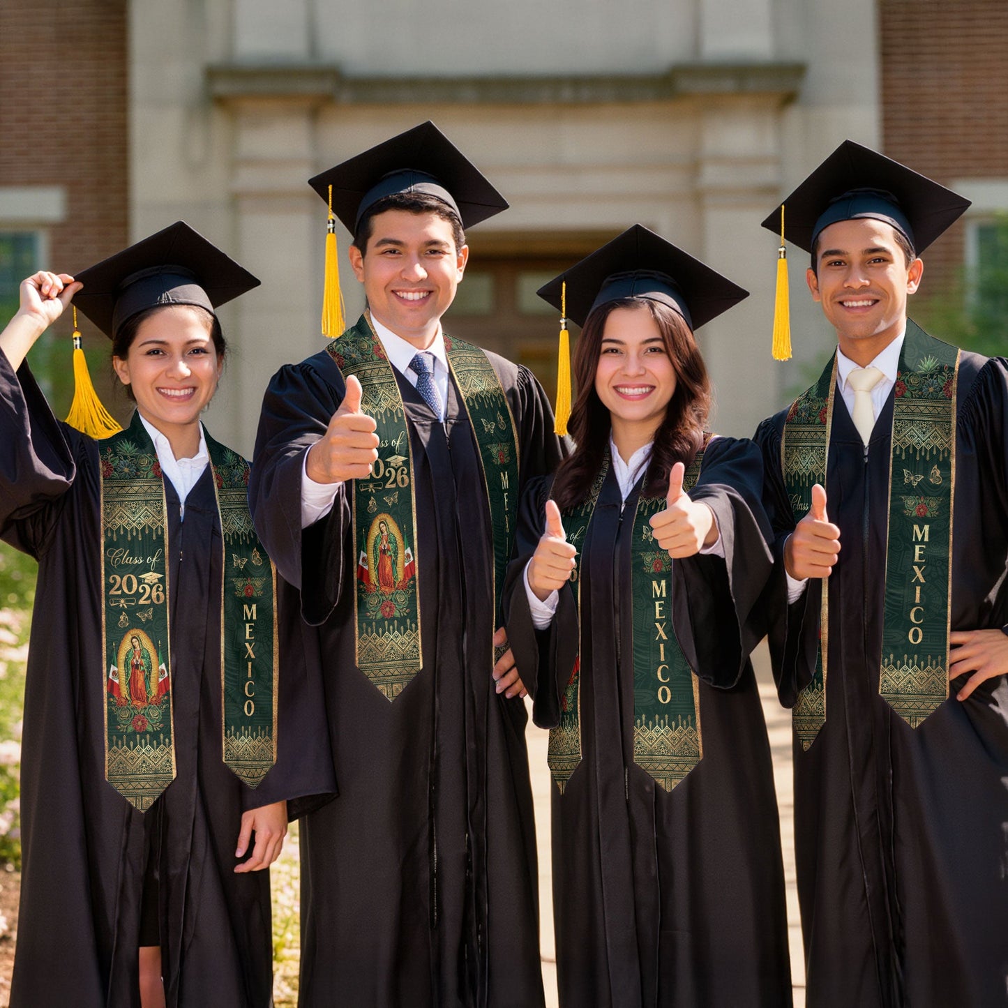 Mexico Roots Emerald Graduation Stole Virgen & Tradition Class of 2026