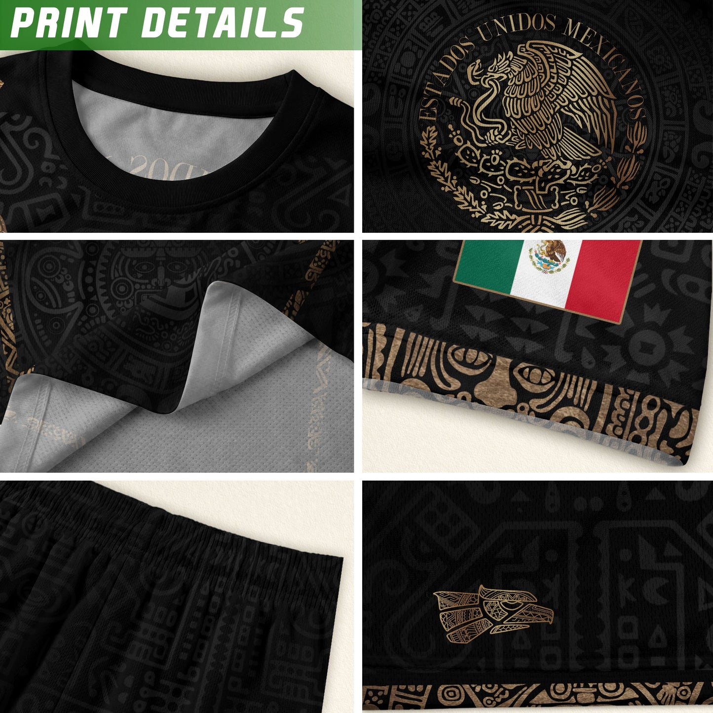 Mexico Heritage Black Gold Vintage Athletic Aztec Calendar Chevron Soccer Jersey