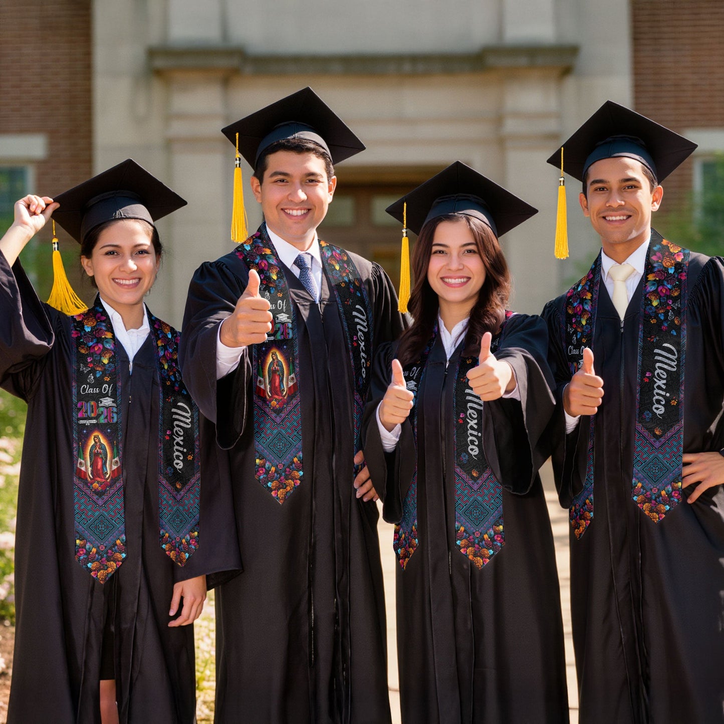 Class of 2026 Mexico Graduation Stole Virgin Guadalupe Floral Cultural Kente Sash