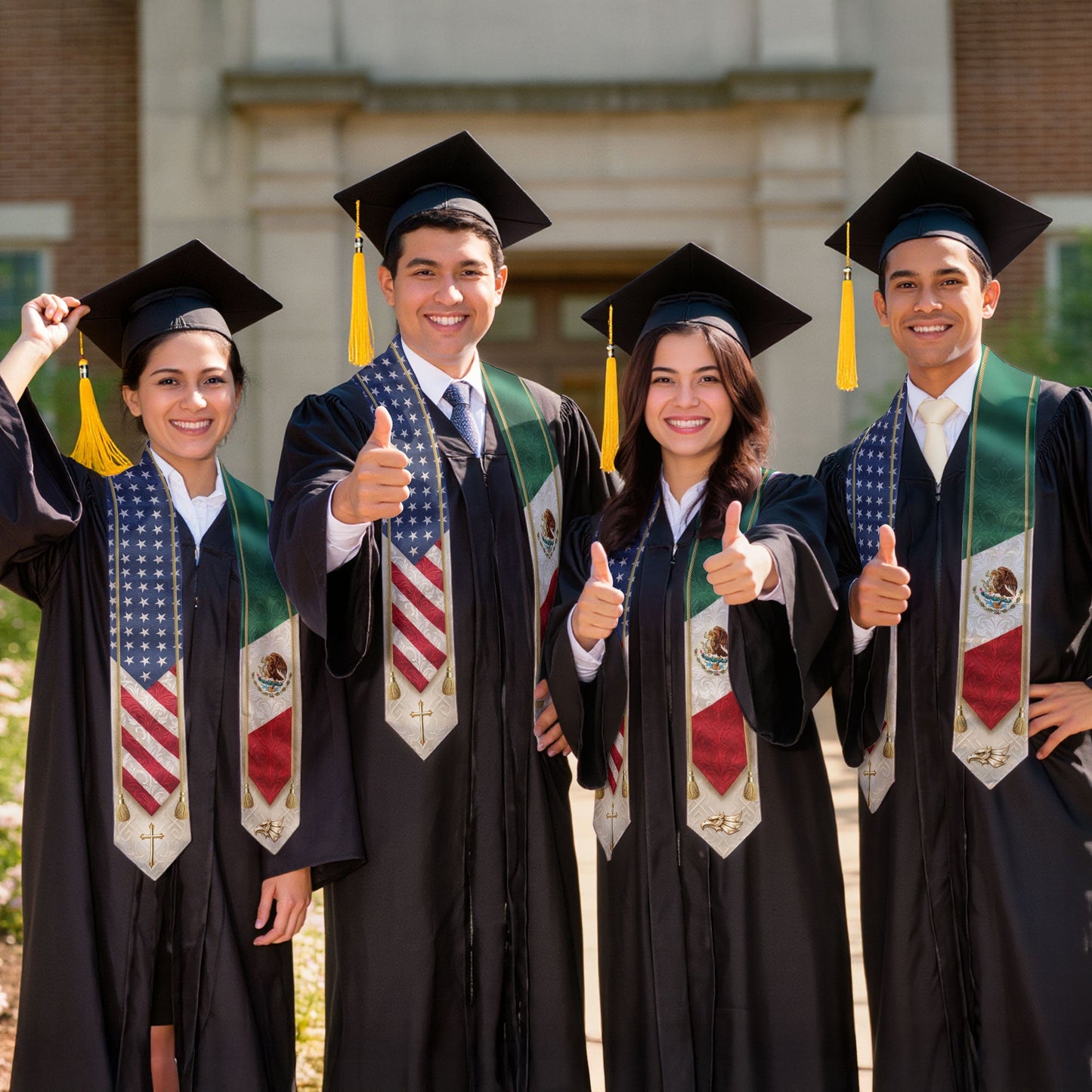 Mexican American Graduation Stole - Mexico USA Flag Heritage Sash Gift