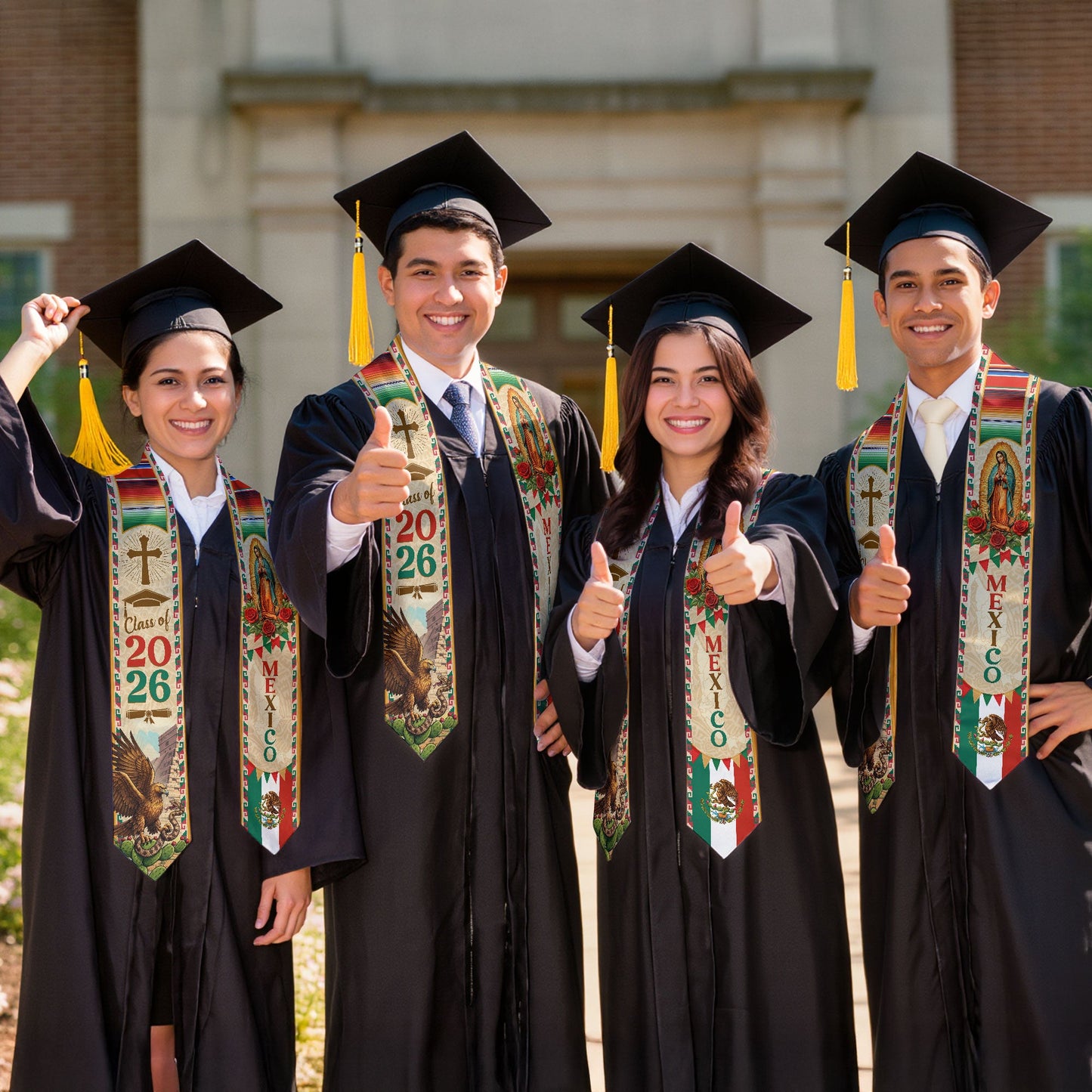 Mexican Flag Graduation Stole - Class of 2026 Sash for Graduation Ceremony