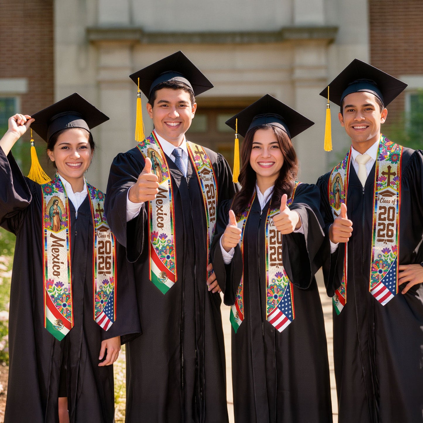 Mexico USA Flag Graduation Stole 2026 - Mexican American Heritage Graduation Sash